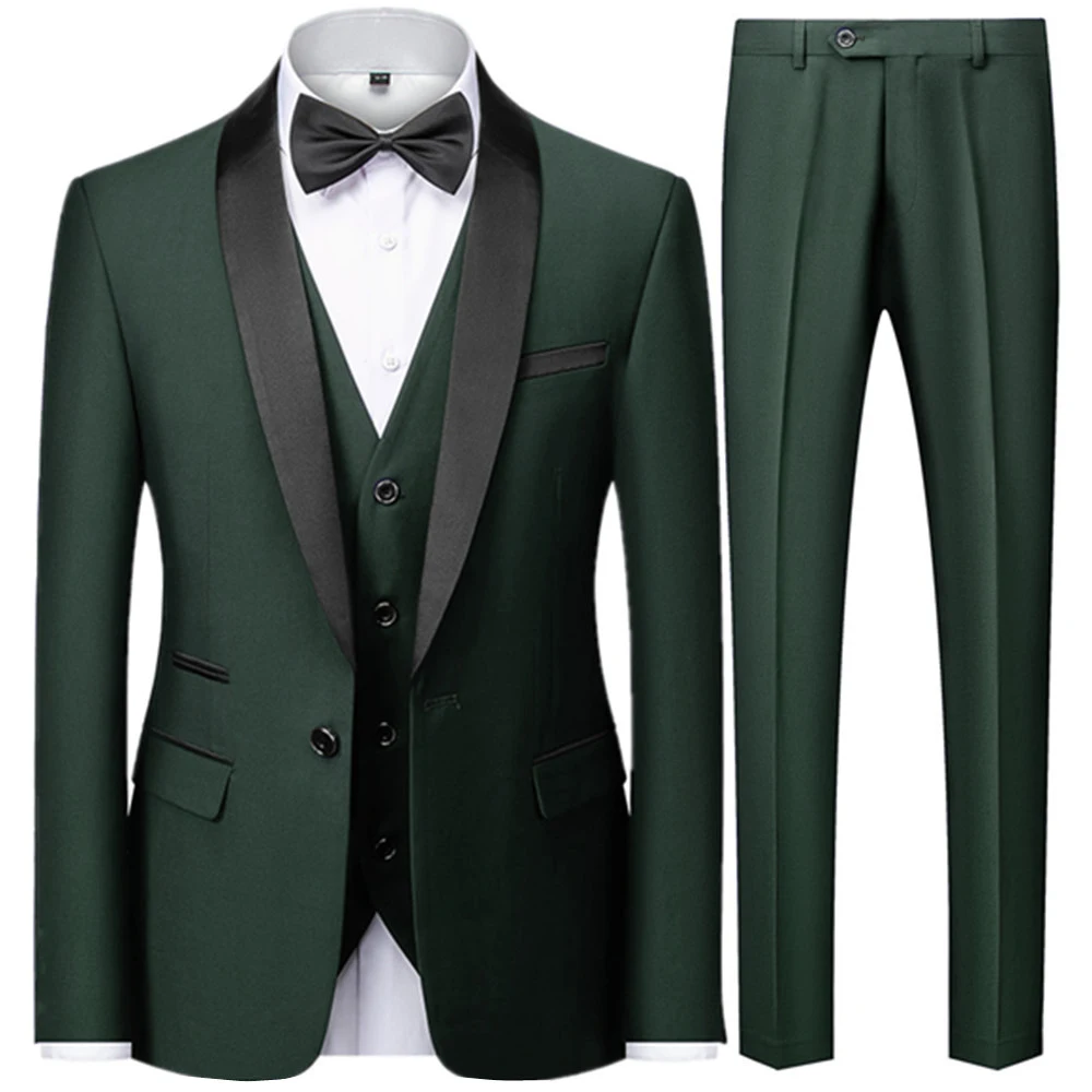 Men Mariage Color Block Collar Suits Jacket Trousers Waistcoat Male Business Casual Wedding Blazers Coat Vest Pants 3 Pieces Set