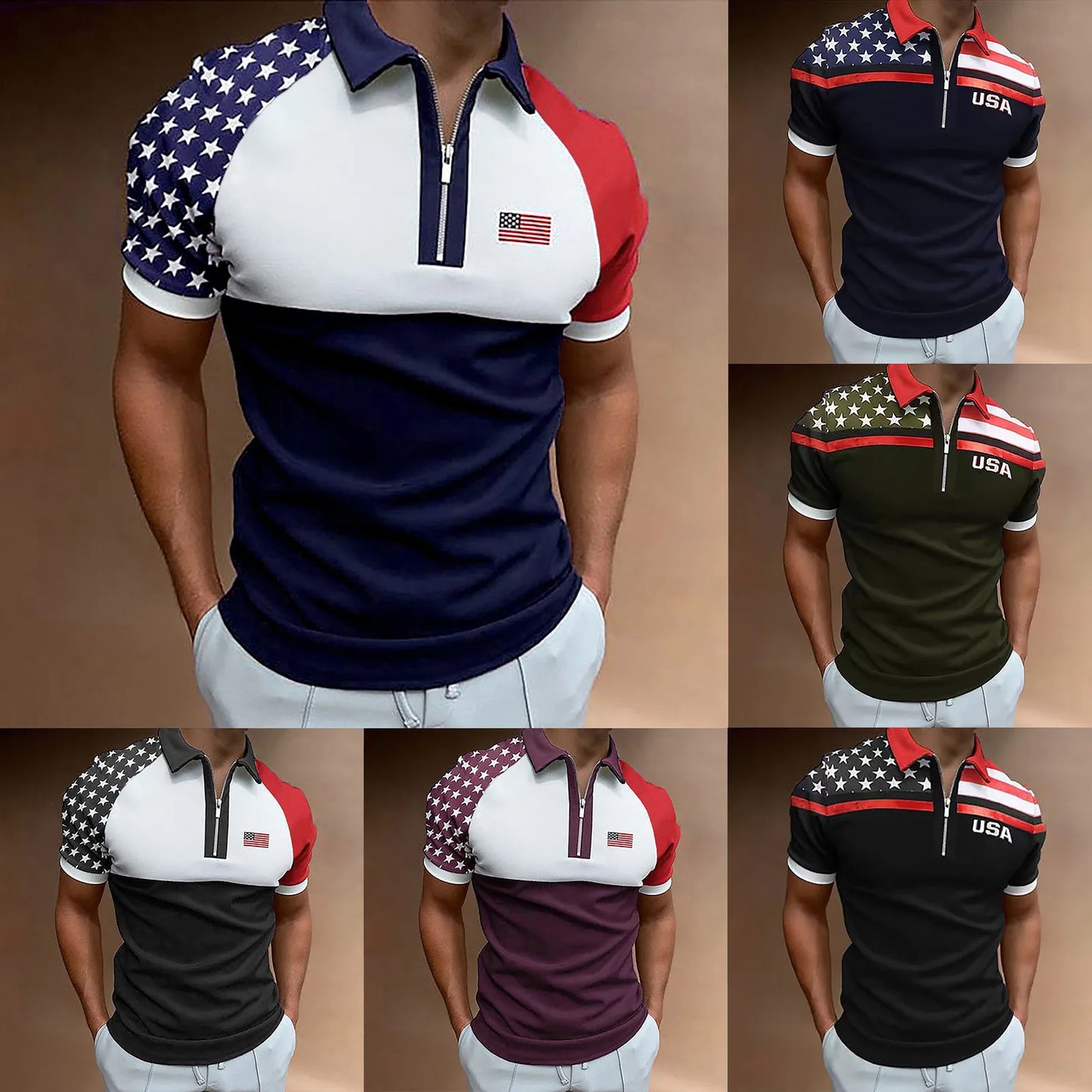 Men's Polo Shirt Independence Day Muscle Turn Down Collar American Flag Print Patriotic Shirts Slim Fit Short Sleeve ropa hombre