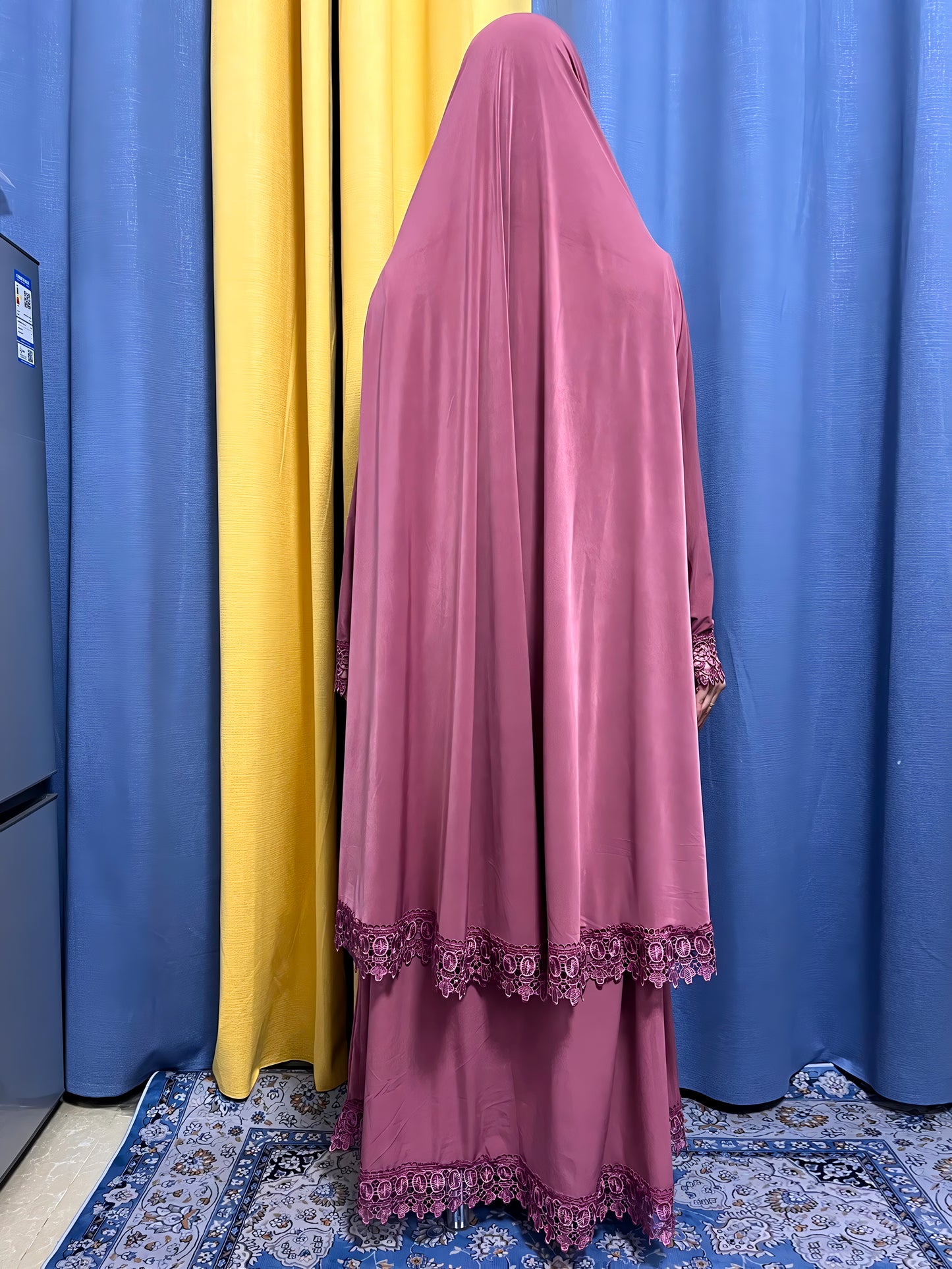 Alesyari Shop I 2023 Dubai Muslim Lace Silk Abayas: Traditional Ramadan Prayer Attire for Women