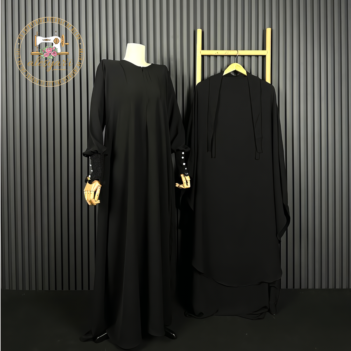 Alesyari Shop I Jet Black Mina Mazen Abaya Set Premium Comfort for Haji and Umrah