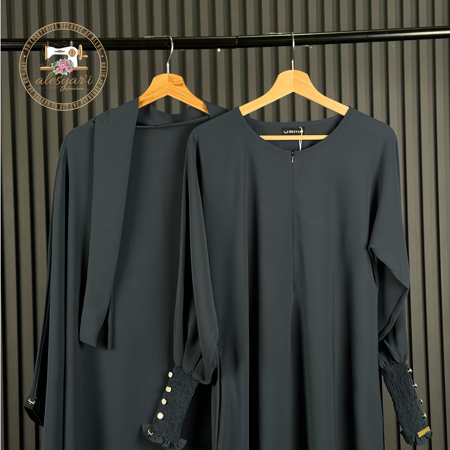 Alesyari Shop I Jet Black Mina Mazen Abaya Set Premium Comfort for Haji and Umrah