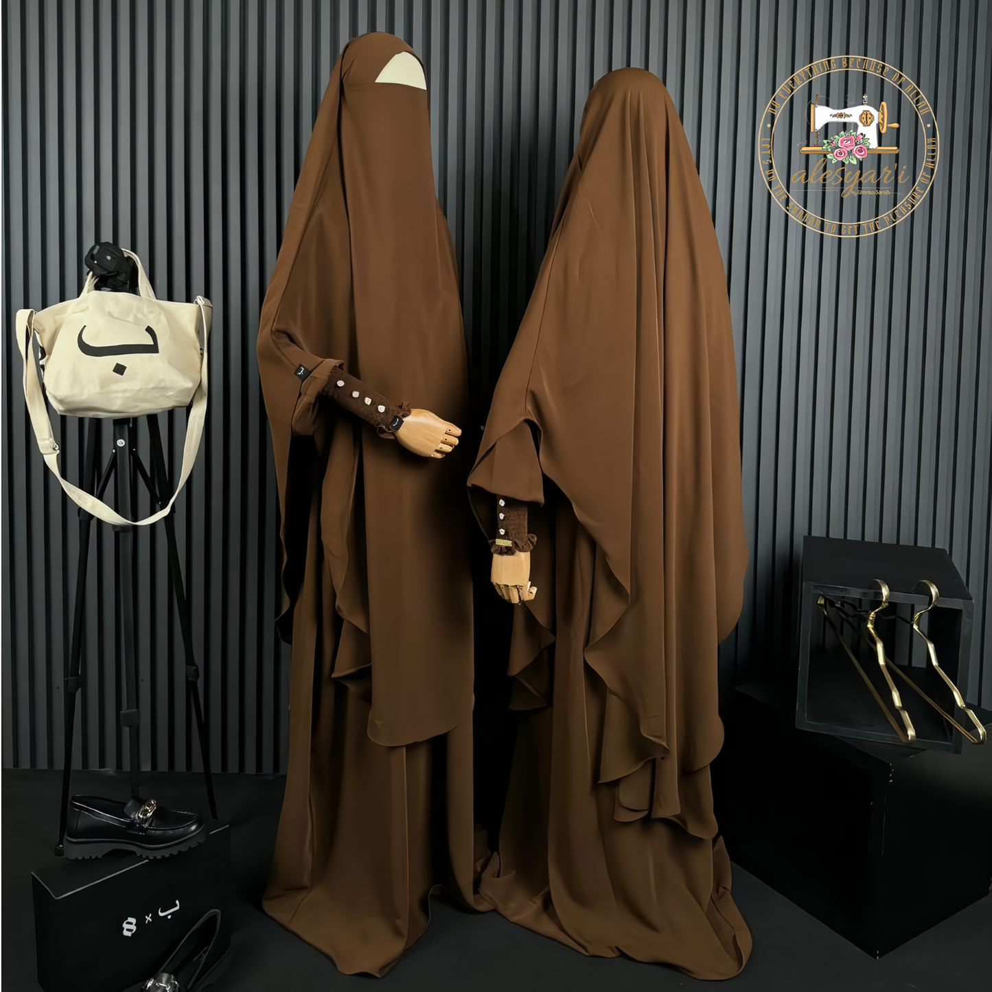 Alesyari Shop I Jet Black Mina Mazen Abaya Set Premium Comfort for Haji and Umrah