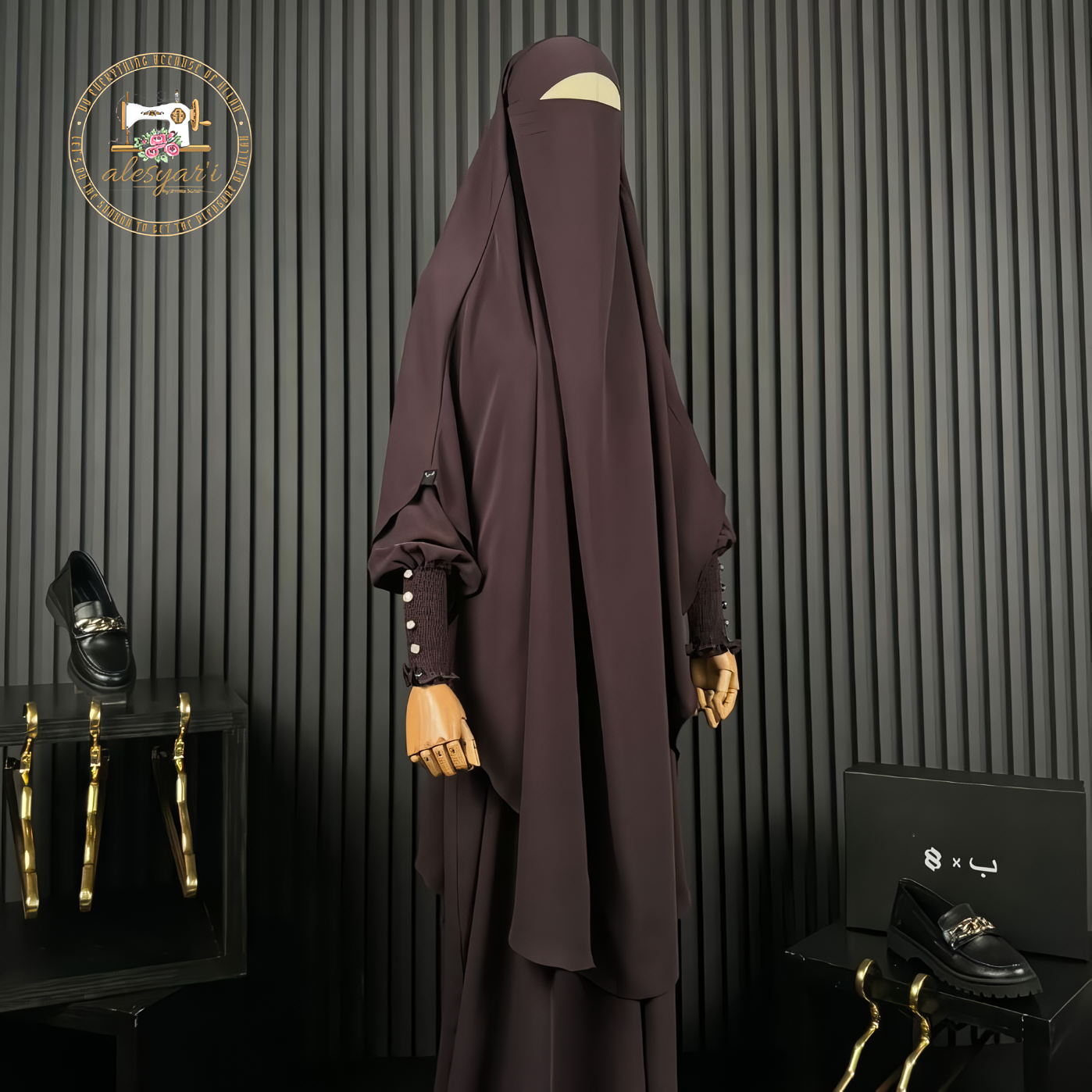 Alesyari Shop I Jet Black Mina Mazen Abaya Set Premium Comfort for Haji and Umrah