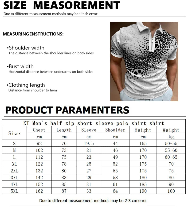 Mens Golf Shirt Summer Men's Tops Daily Short Sleeve Striped Plain Clothing Mens Temperament Shirt Flip Collar Zipper T Shirt