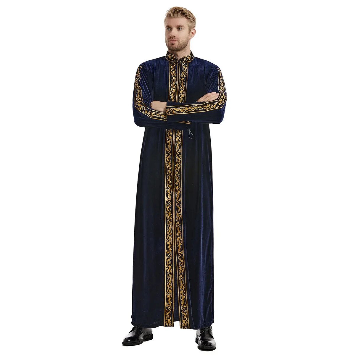 Men's Muslim Caftan: Stand Collar, Long Sleeves, Ankle-Length Thobe