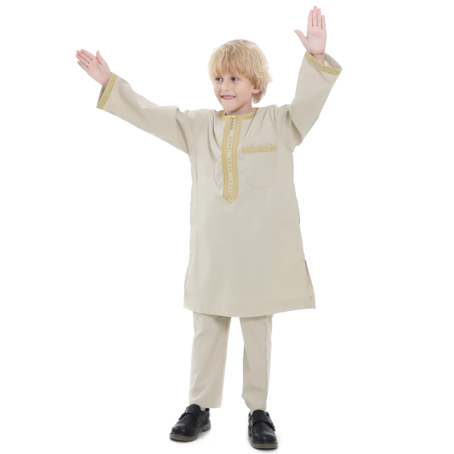 Alesyari Shop I 2024 Saudi Arabia Children Robe Muslim Clothes Kids Qamis Boy Jubba Thobe 2 Piece Set Islamic Clothing Men Party Abaya Kaftan