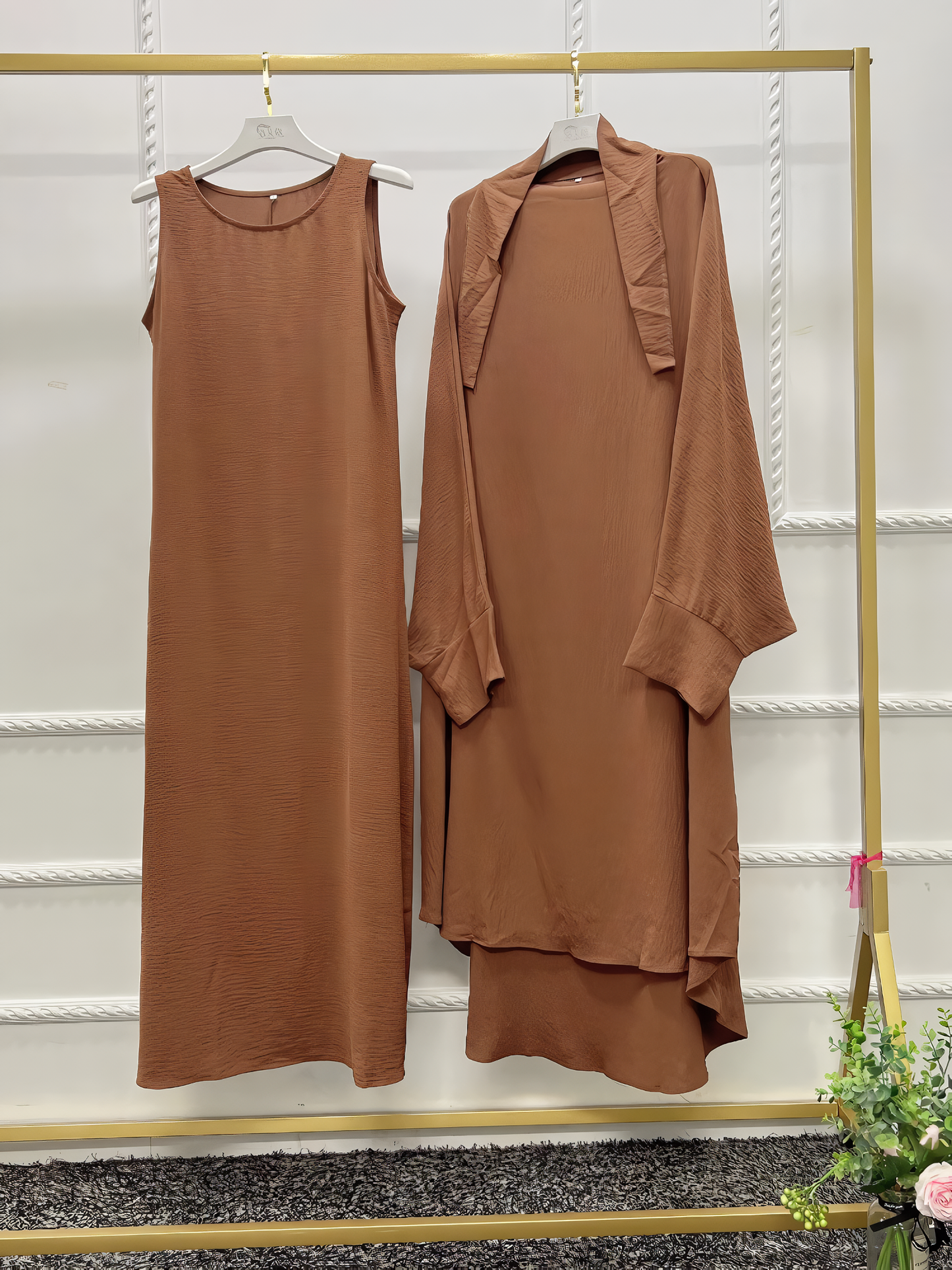 Alesyari Shop I Long Khimar Set: Muslim Abaya, Dubai Saudi Prayer Dress - 2 Pieces