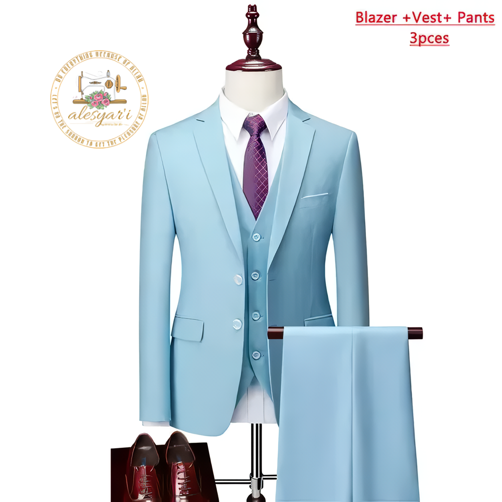 Alesyari Shop I High-End Three-Piece Suit - Impeccable Jacket, Vest, and Pants in a Refined Solid Color Design a Formal Business Menswear