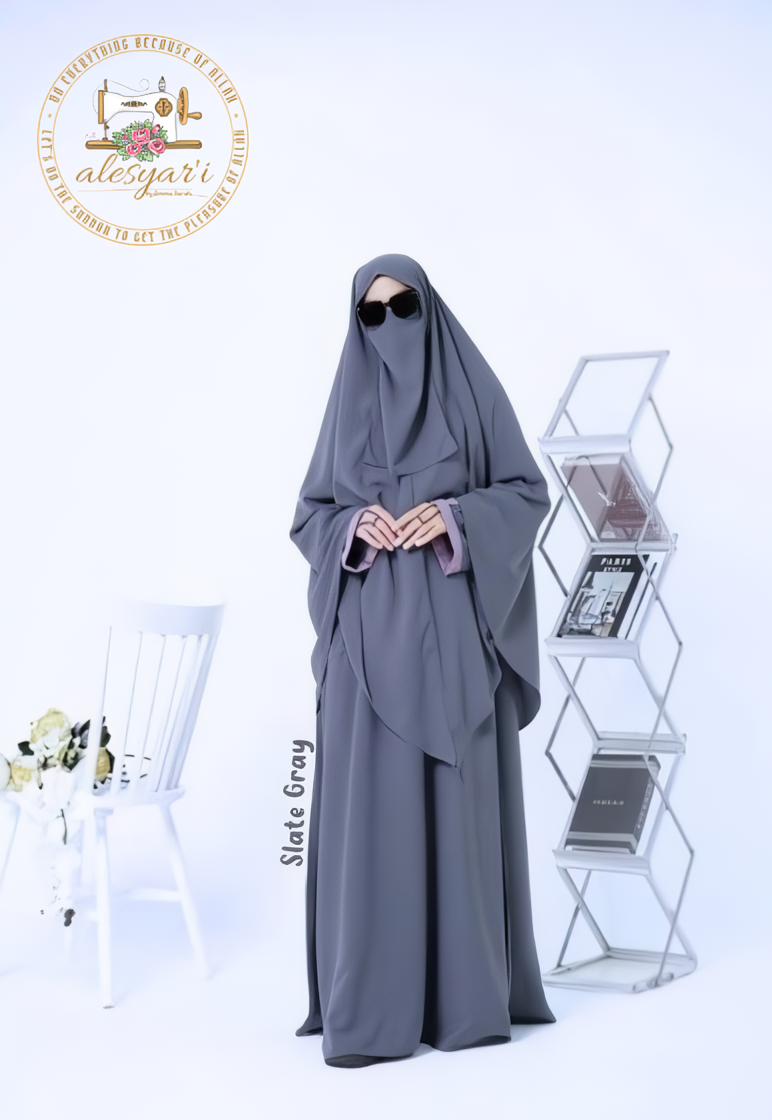 Alesyari Shop I Ramadan Eid women Elegance Modest Hijab Set with Khimar, Veil, and Plain Robe