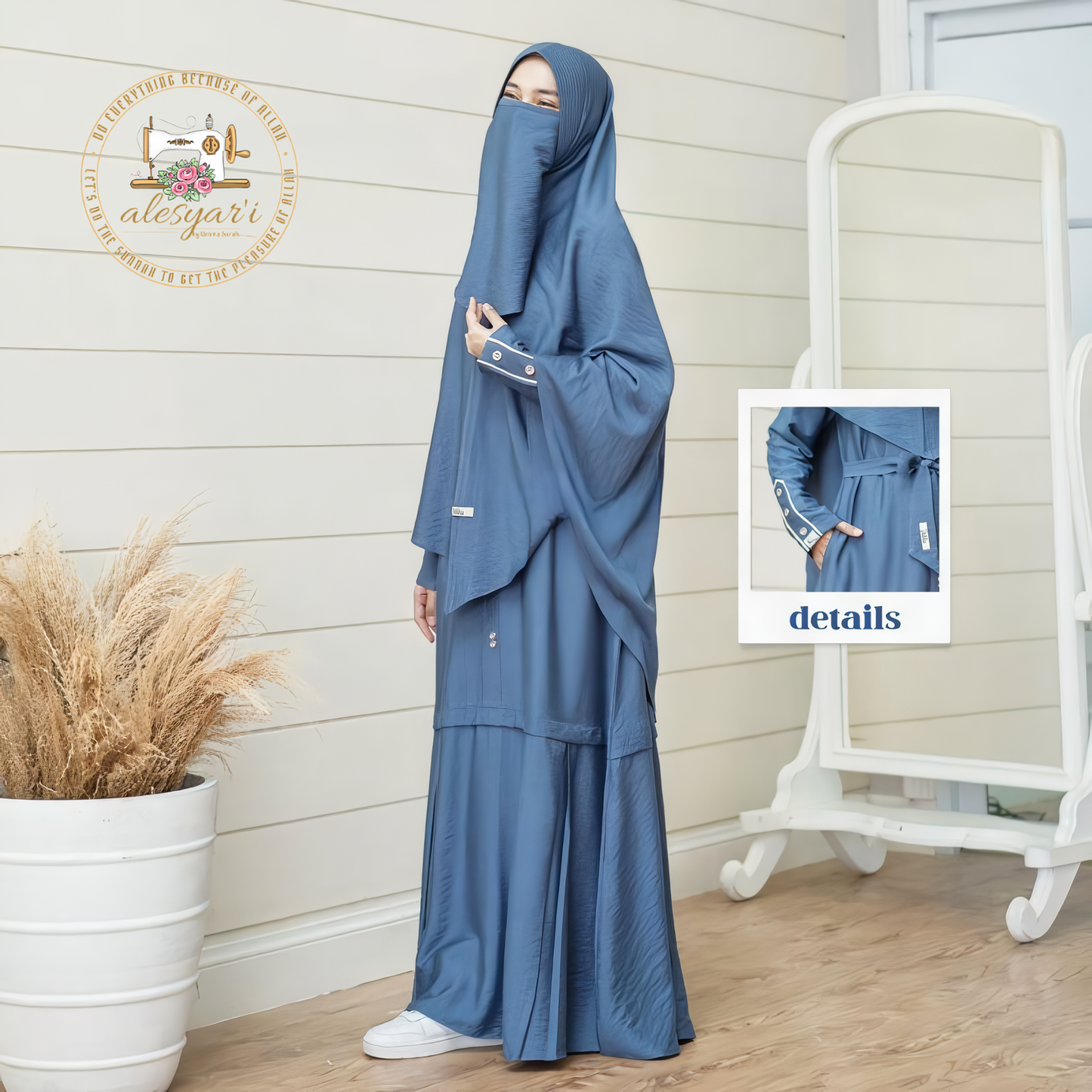 Alesyari Shop I Eid Muslim Women's 2-Piece Set: Long Abaya Dress with Khimar, Prayer Hijab, and Ramadan Kaftan Jumbo Veil Set