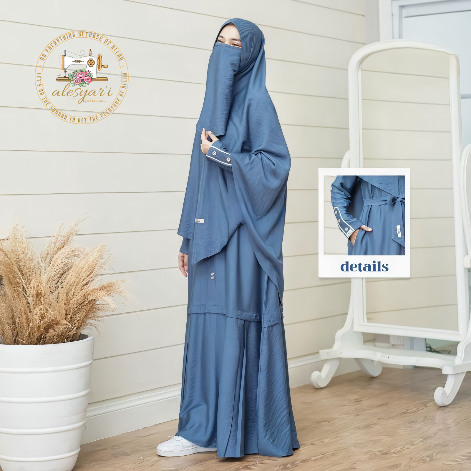 Alesyari Shop I Eid Muslim Women's 2-Piece Set: Long Abaya Dress with Khimar, Prayer Hijab, and Ramadan Kaftan Jumbo Veil Set