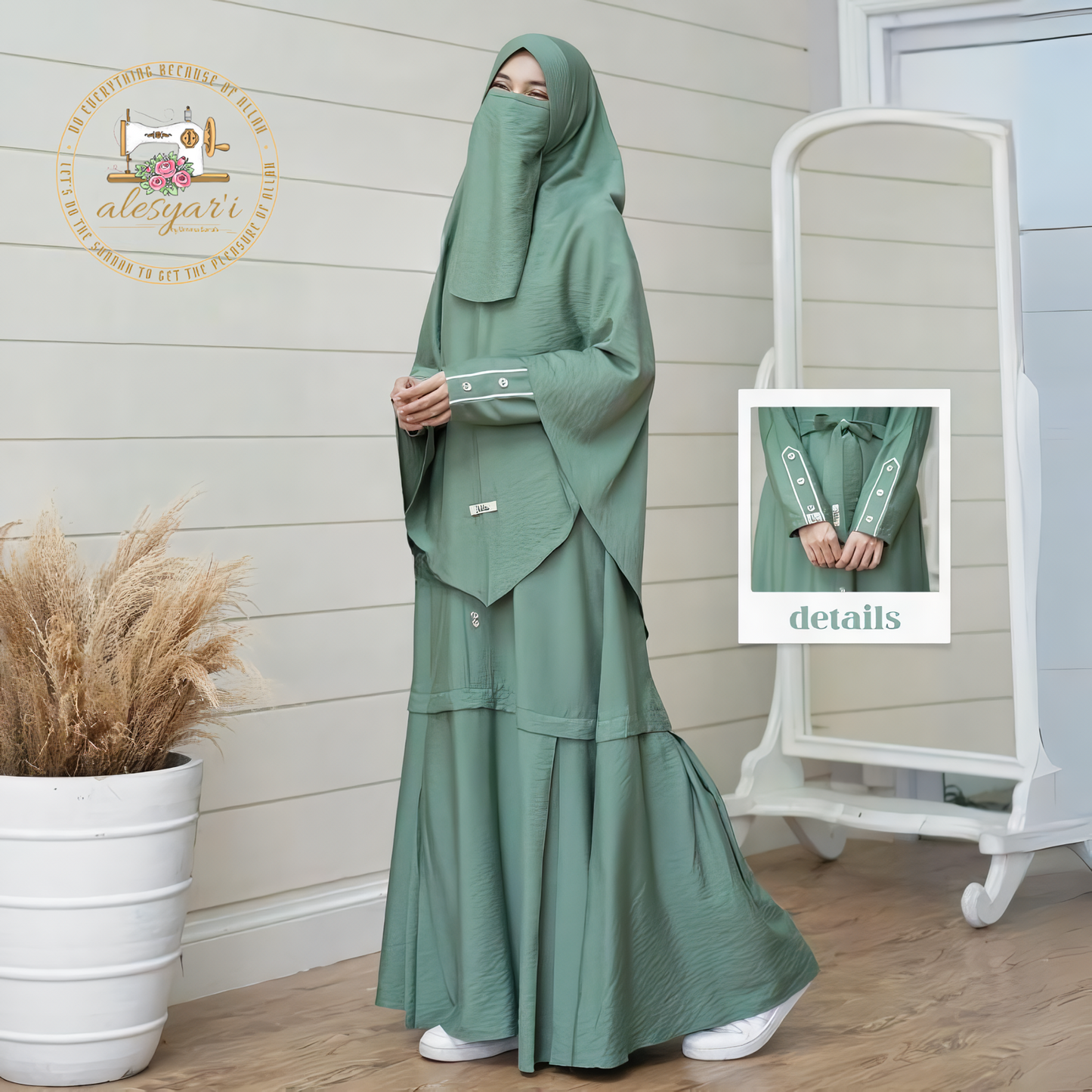 Eid Muslim Women's 2-Piece Set: Long Abaya Dress with Khimar, Prayer Hijab, and Ramadan Kaftan Jumbo Veil Set