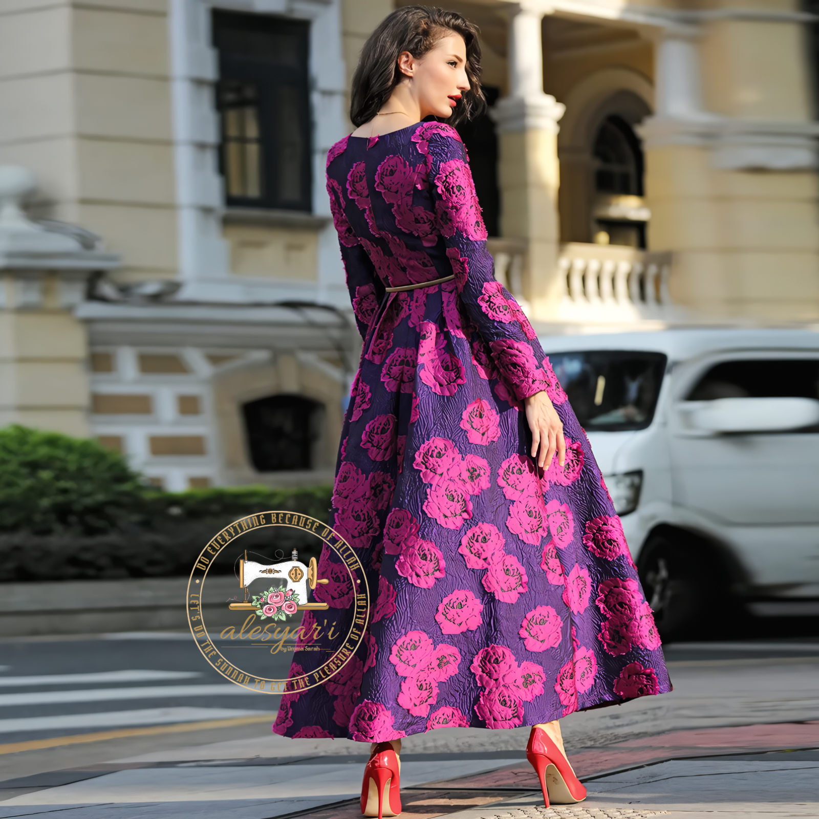 Alesyari Shop I Long Sleeve Long Maxi Autumn Winter Dress Party for Women Boho Floral Jacquard Dress Fashion