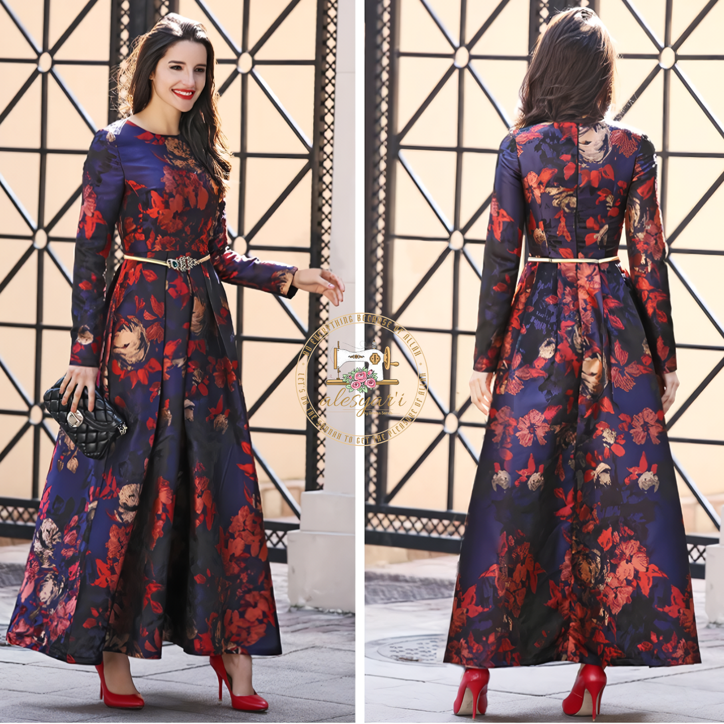 Alesyari Shop I Good Quality Women Long Sleeve Maxi Dress Fall Fashion Boho Floral Jacquard Ladies Elegant Vintage Party Clothes