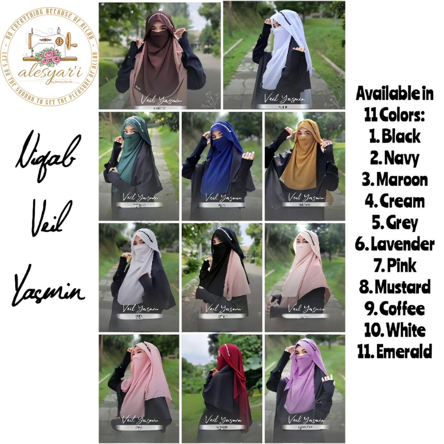 Alesyari Shop I Buy 2 pcs Niqab Veil Yasmin Free Gift - Decorated with Floral Lace Accents Such a Bandana / Niqab for Women / Half Niqab