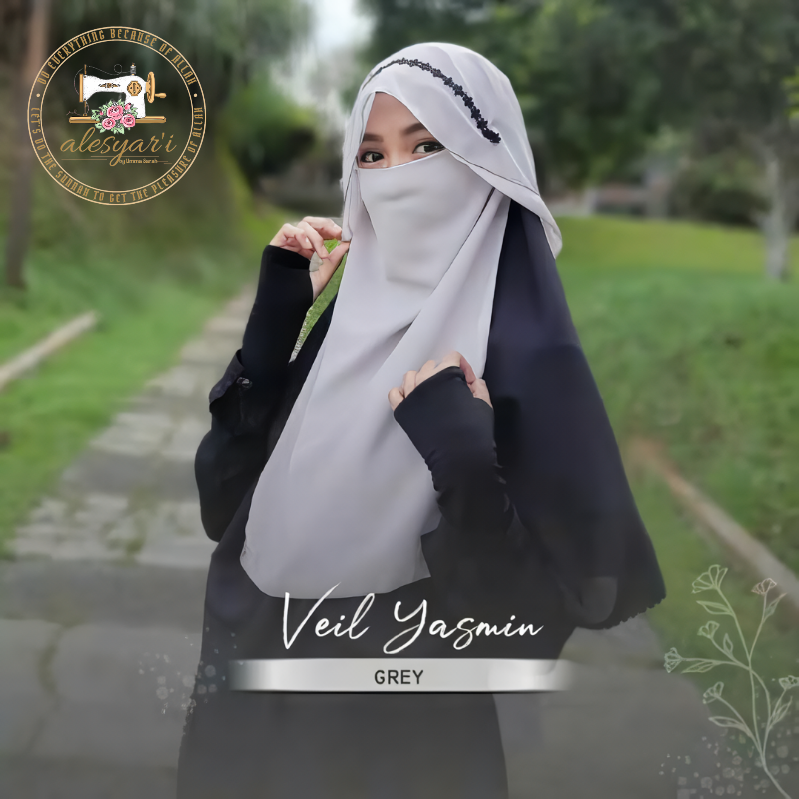 Alesyari Shop I Buy 2 pcs Niqab Veil Yasmin Free Gift - Decorated with Floral Lace Accents Such a Bandana / Niqab for Women / Half Niqab