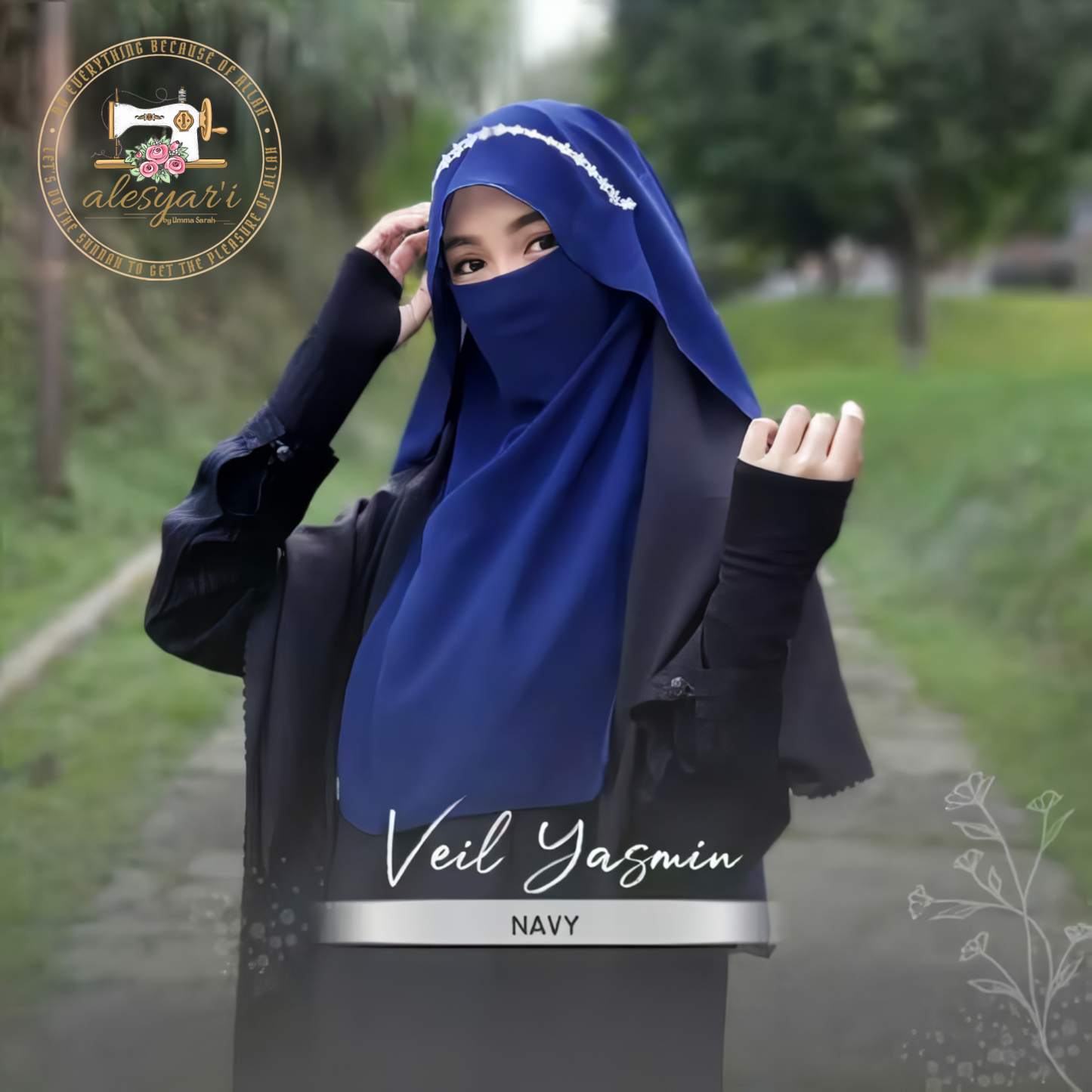 Alesyari Shop I Buy 2 pcs Niqab Veil Yasmin Free Gift - Decorated with Floral Lace Accents Such a Bandana / Niqab for Women / Half Niqab