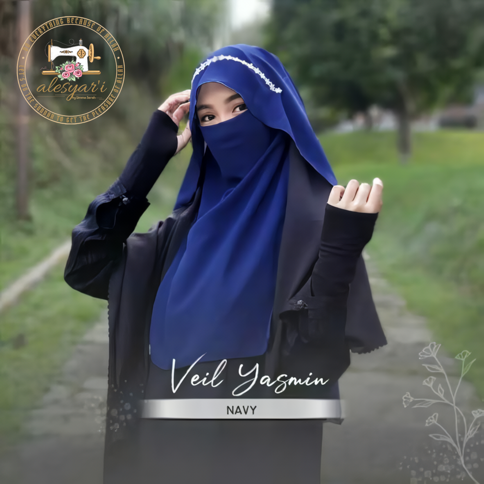 Alesyari Shop I Buy 2 pcs Niqab Veil Yasmin Free Gift - Decorated with Floral Lace Accents Such a Bandana / Niqab for Women / Half Niqab