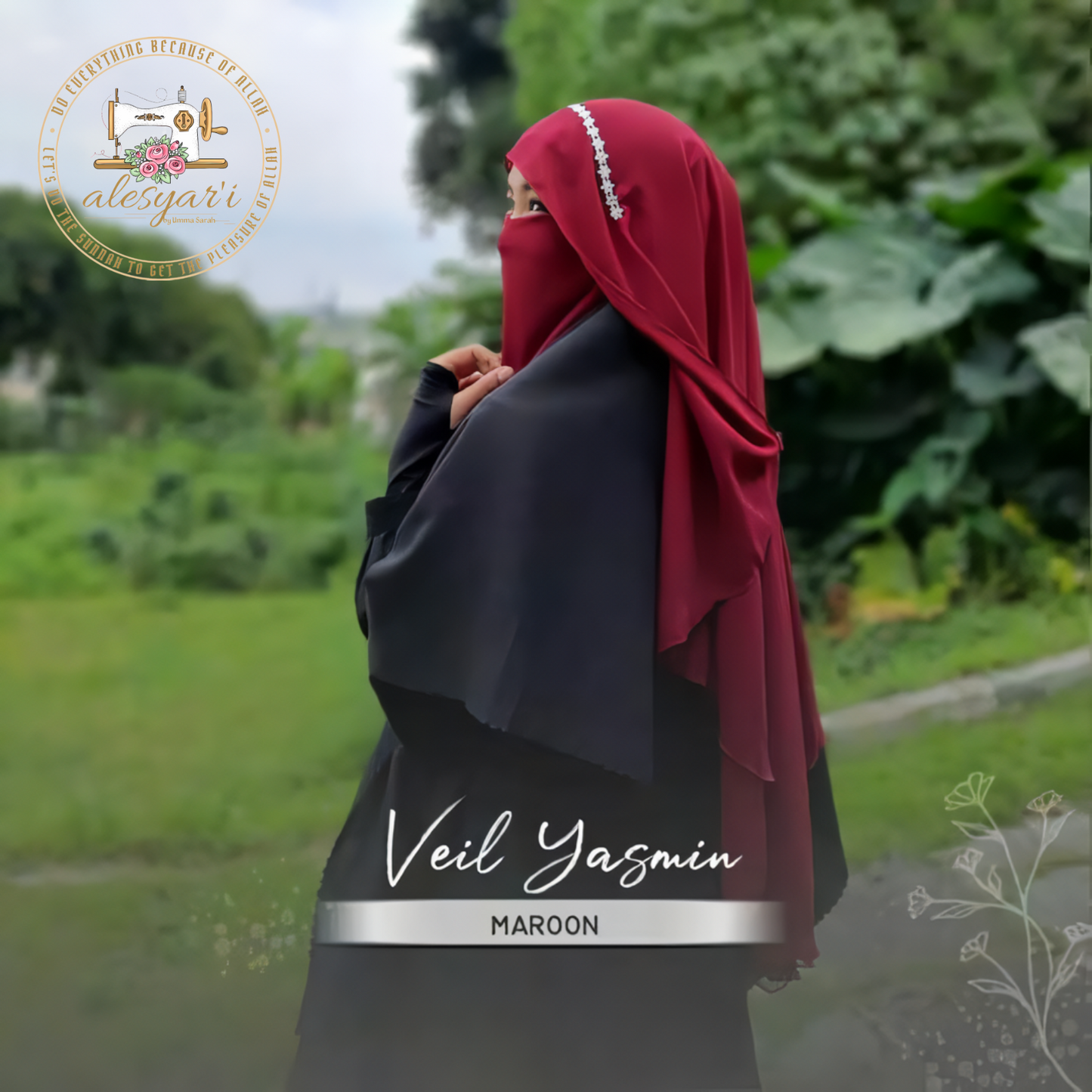 Alesyari Shop I Buy 2 pcs Niqab Veil Yasmin Free Gift - Decorated with Floral Lace Accents Such a Bandana / Niqab for Women / Half Niqab