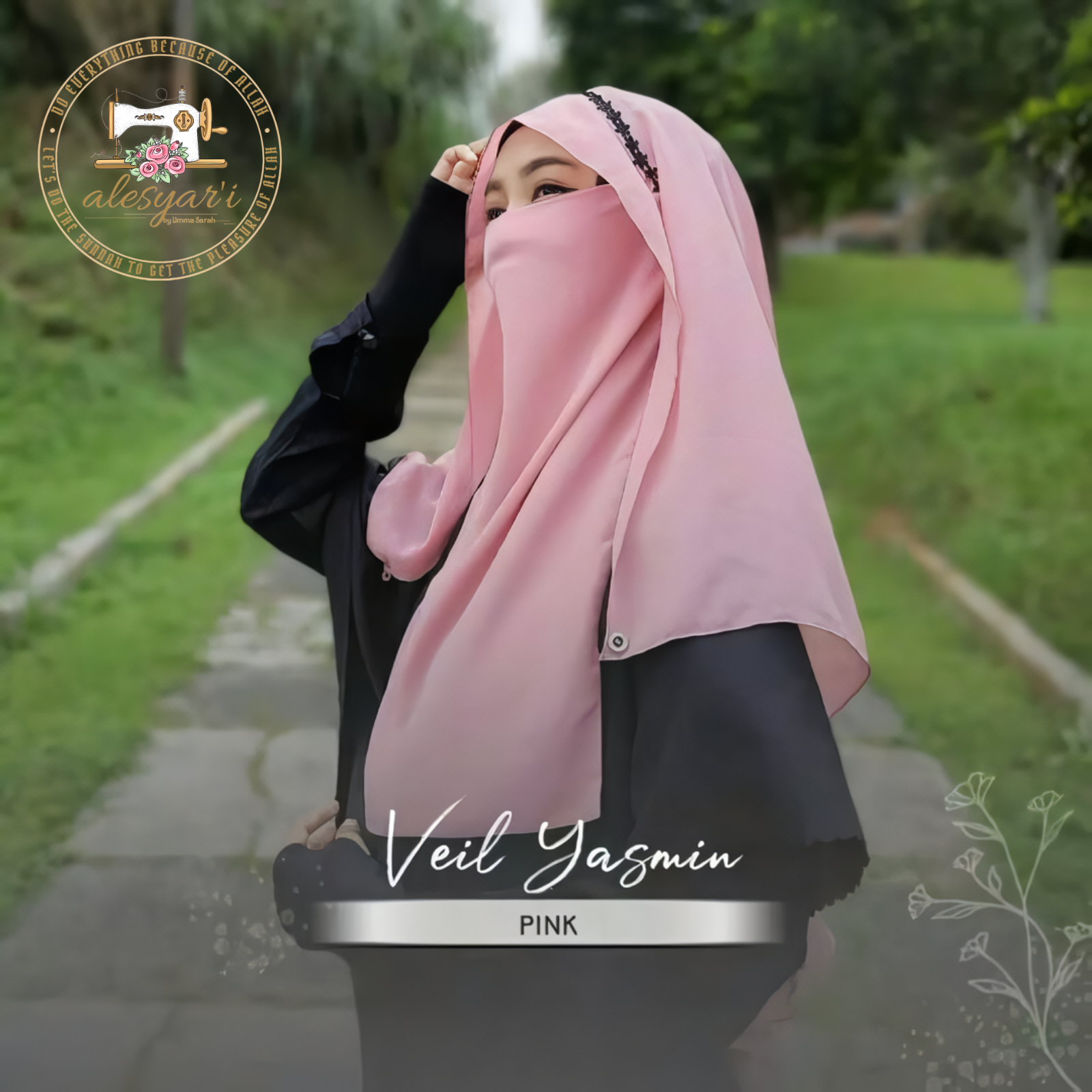 Alesyari Shop I Buy 2 pcs Niqab Veil Yasmin Free Gift - Decorated with Floral Lace Accents Such a Bandana / Niqab for Women / Half Niqab