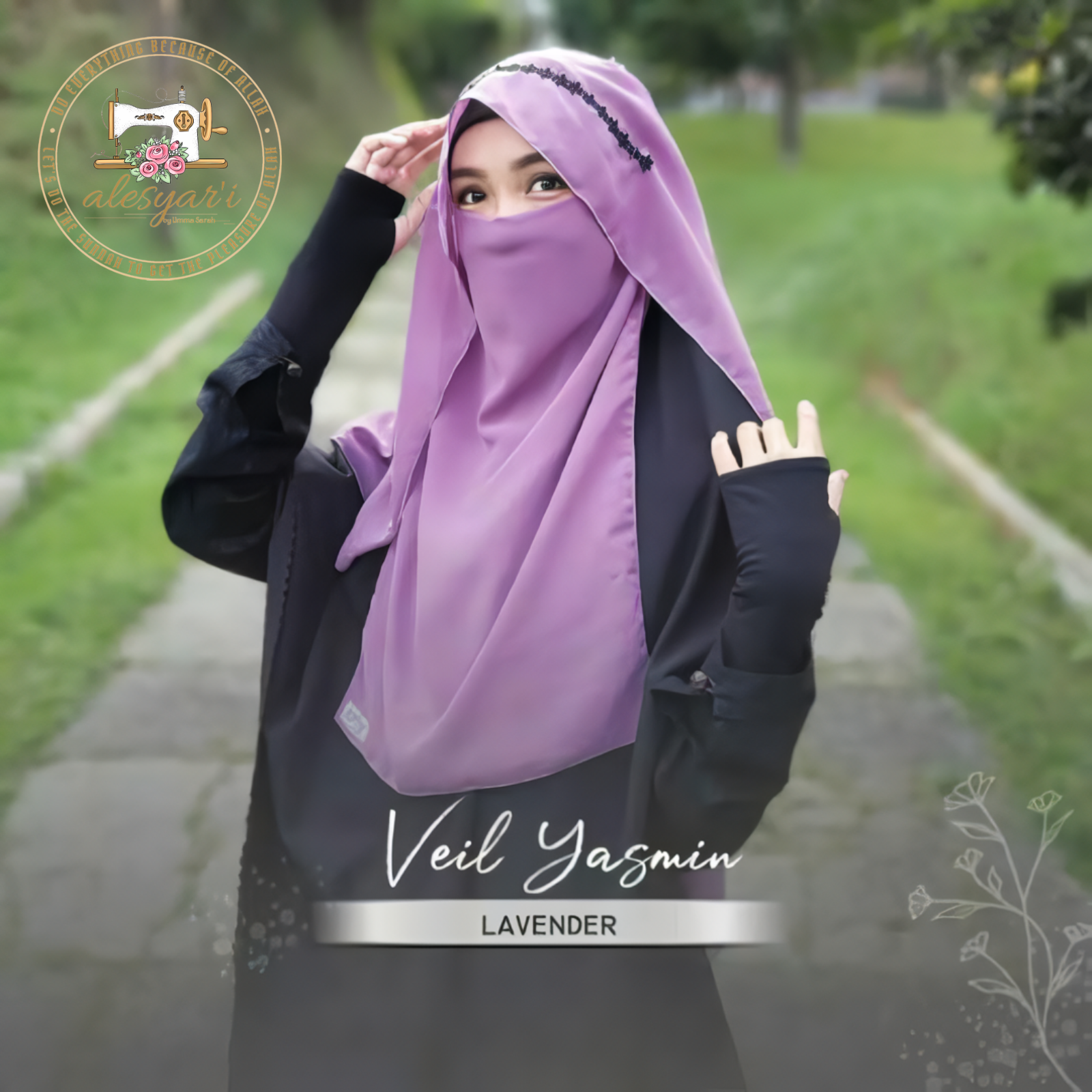 Alesyari Shop I Buy 2 pcs Niqab Veil Yasmin Free Gift - Decorated with Floral Lace Accents Such a Bandana / Niqab for Women / Half Niqab