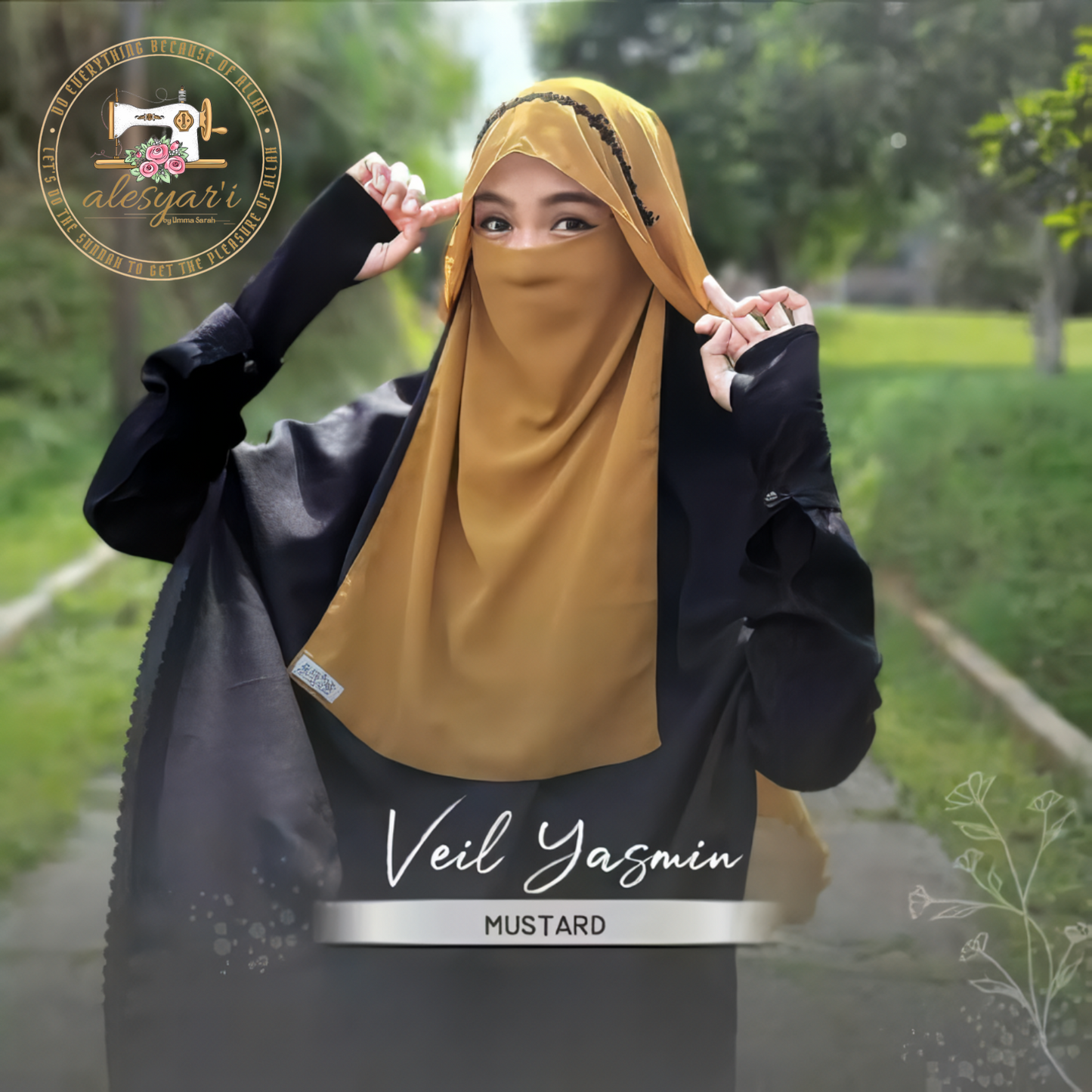 Alesyari Shop I Buy 2 pcs Niqab Veil Yasmin Free Gift - Decorated with Floral Lace Accents Such a Bandana / Niqab for Women / Half Niqab