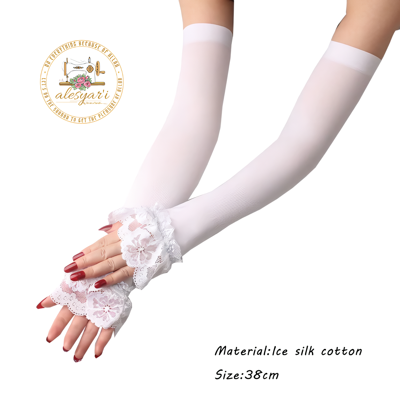 Alesyari Shop I Summer Sunscreen Lace Gloves Stylish Pair of Long Fingerless Silk Mittens with Elastic Sleeves for Women