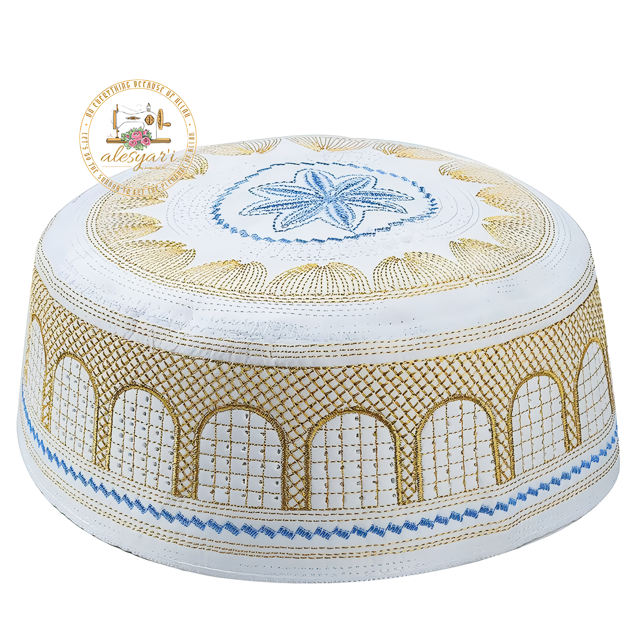 Alesyari Shop I Artfully Stitched: Islamic Men's Prayer Cap - Enhance Your Muslim Worship Experience