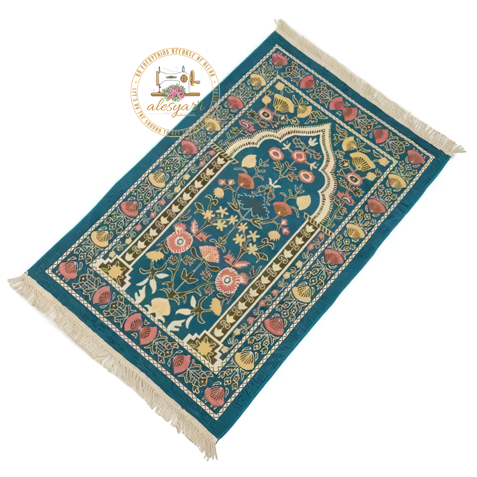 Alesyari Shop I Experience Sacred Comfort: Portable Islamic Prayer Mat for Muslim Worship and Home Decor