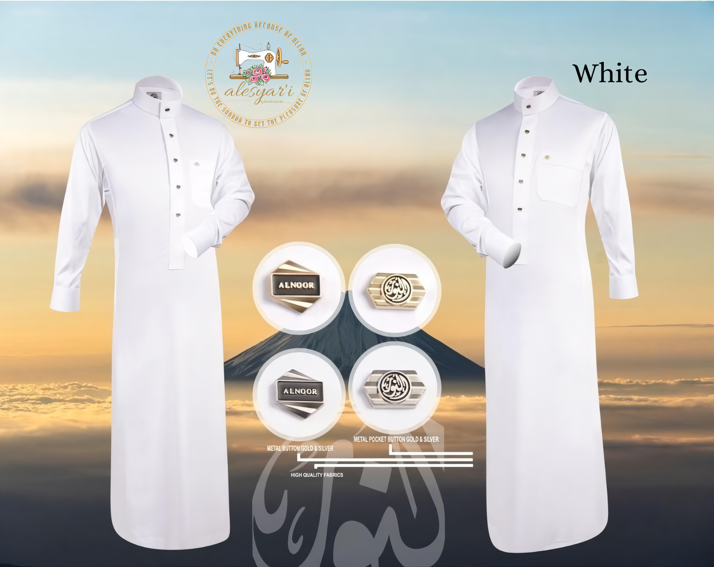 Alesyari Shop I Men's Premium Robe Elegantly Crafted with Cuffs and Non-Cuffs in Luxurious Polyester, Imported Buttons, Available in White and Black