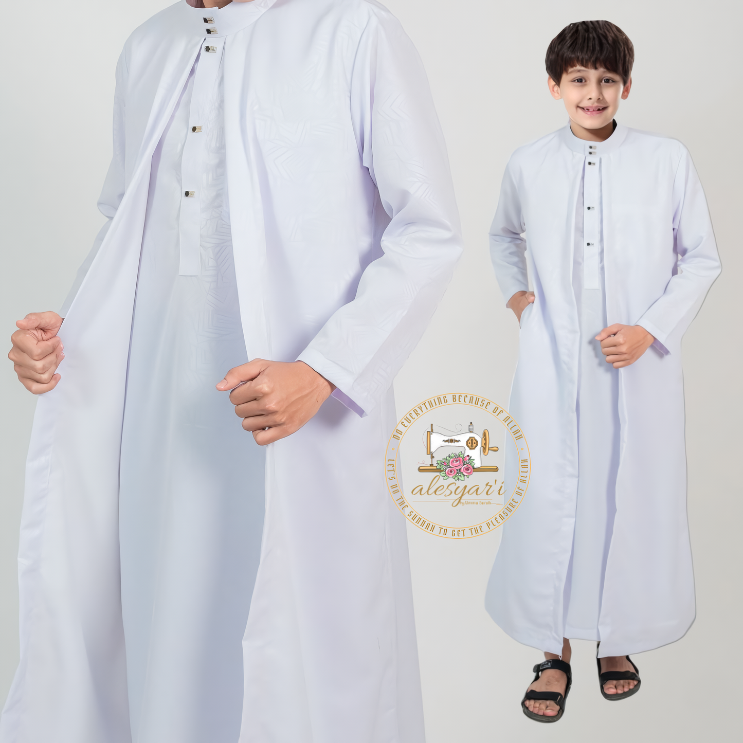 Alesyari Shop I Premium Luxury Boys Abaya Stylish Long-Sleeve Cotton Embossed Gown