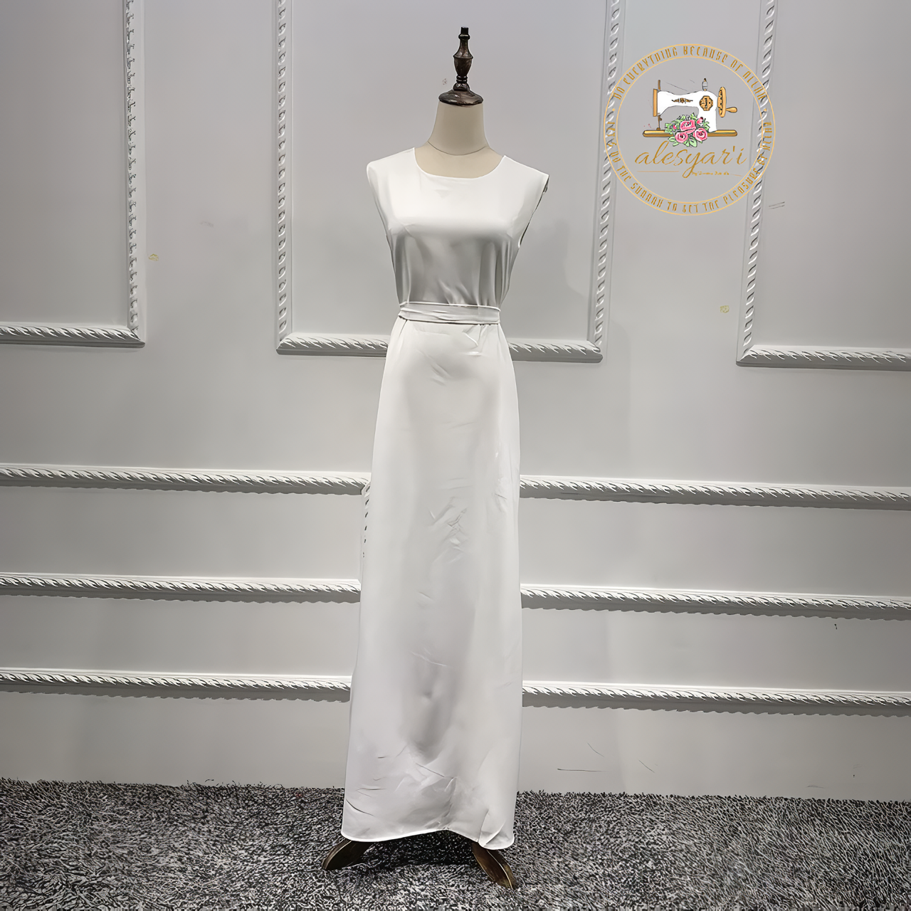 Alesyari Shop I Stylish Modest Abaya French-Inspired Islamic Dresses with Silky Elegance and Belt Detail