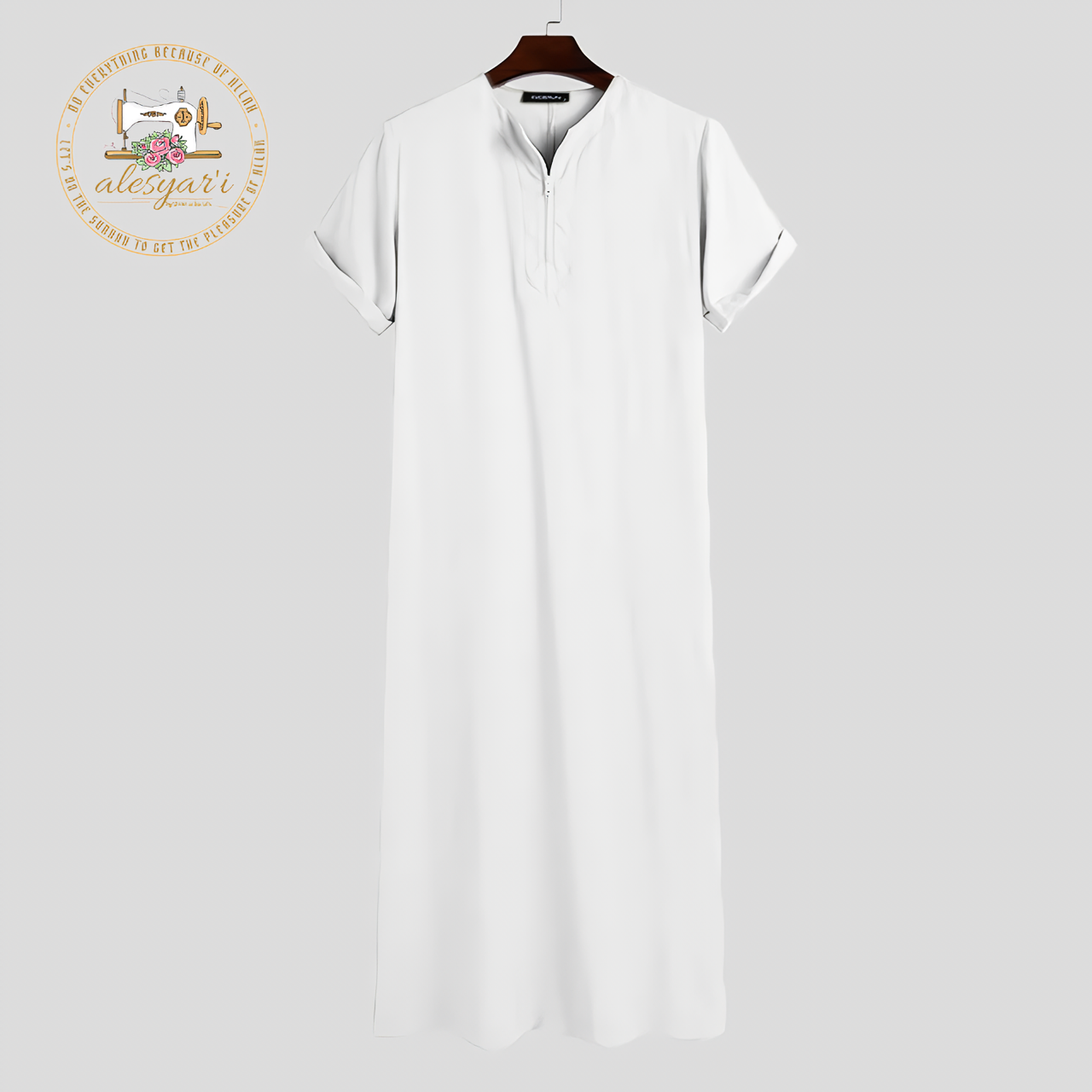 Alesyari Shop I 2024 Mens Muslim Robe - Casual Abaya with Stand Collar, Long Sleeves, and Solid Arab Jubba