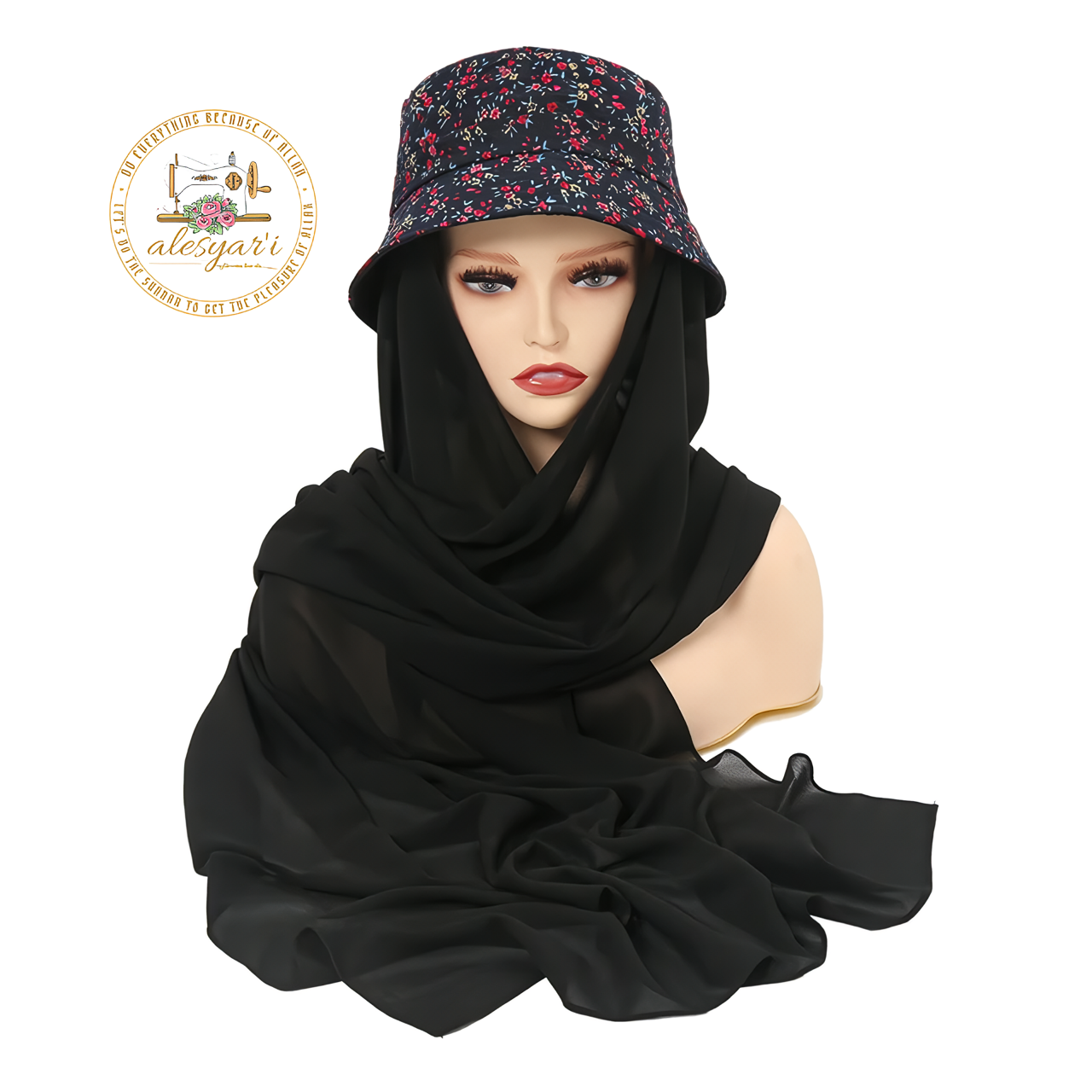 Alesyari Shop I Stylish Muslim Women's  Bucket Hat with Chiffon Hijab Ready-to-Wear Instant Headscarf for Sports and Leisure