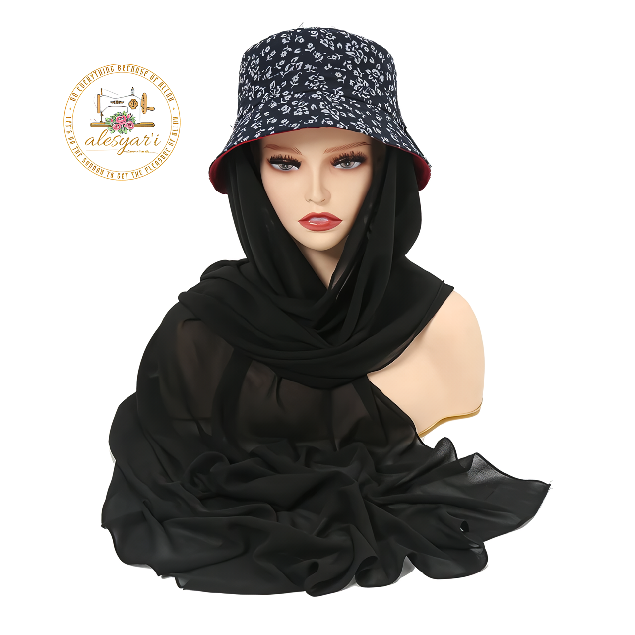 Alesyari Shop I Stylish Muslim Women's  Bucket Hat with Chiffon Hijab Ready-to-Wear Instant Headscarf for Sports and Leisure