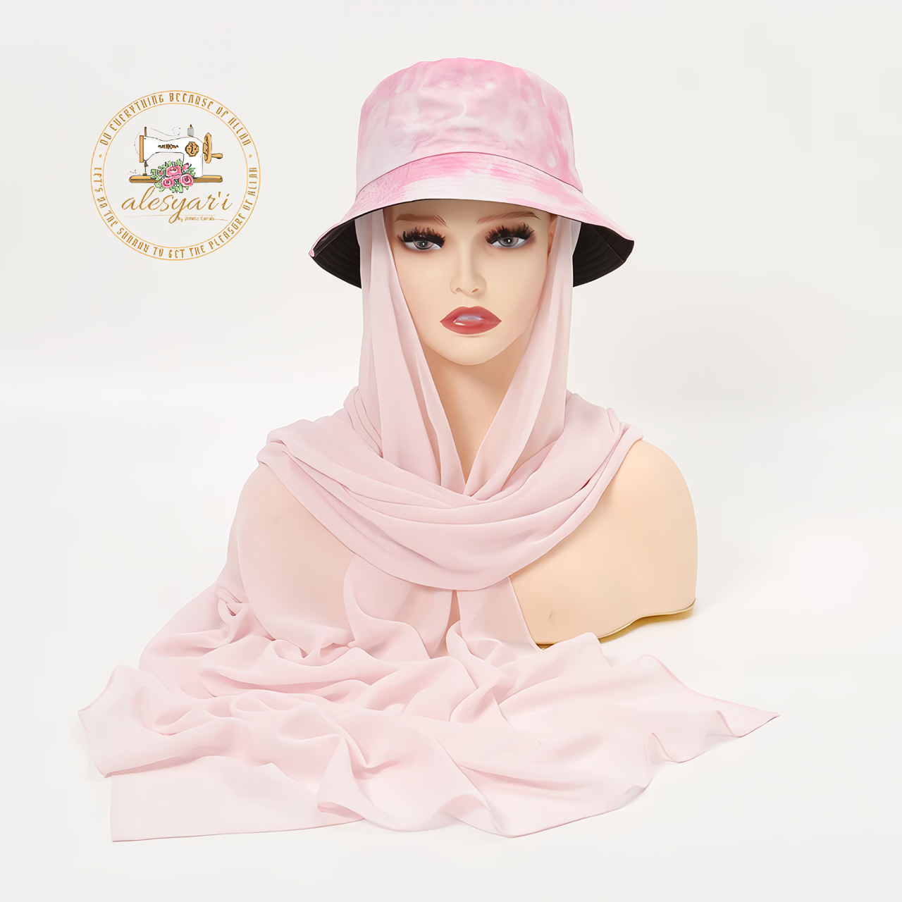 Alesyari Shop I Stylish Muslim Women's  Bucket Hat with Chiffon Hijab Ready-to-Wear Instant Headscarf for Sports and Leisure