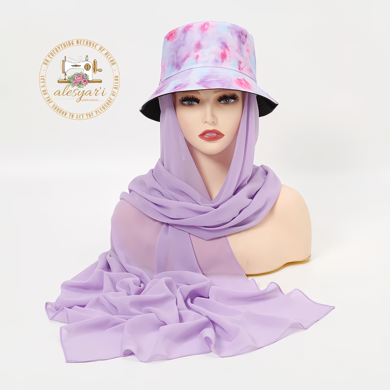 Alesyari Shop I Stylish Muslim Women's  Bucket Hat with Chiffon Hijab Ready-to-Wear Instant Headscarf for Sports and Leisure