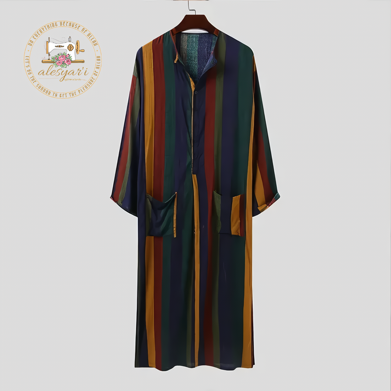 Alesyari Shop I Mens Islamic 2024 Jubba Thobe Long Sleeve, Solid Pockets,  Abaya Dress Classic Muslim Kaftan for Discerning Gentlemen