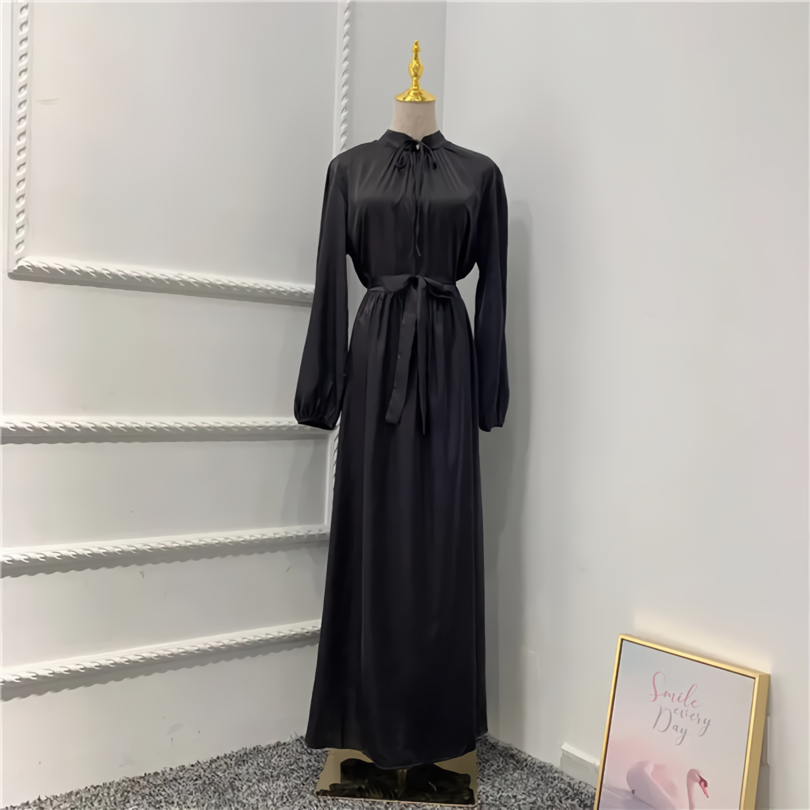 Satin Abaya Long Dress Women Elegant Big Swing Belted Hijab Robe Islam Dubai Turkish Modest Abayas Muslim African Dresses