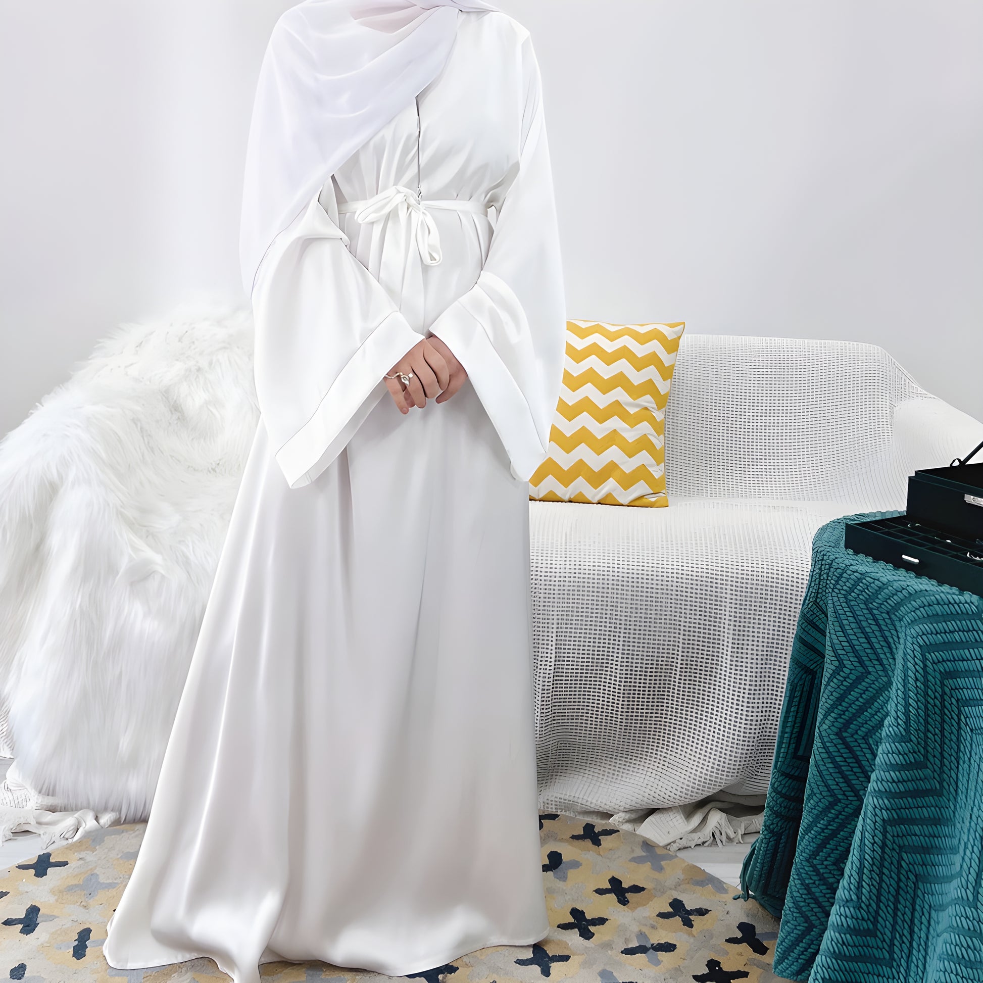 Alesyari Shop I Simple Muslim Abaya Dress - Islamic Casual Wear, Turkish Dubai Style, Ideal for Ramadan and Eid (Without Shawl)