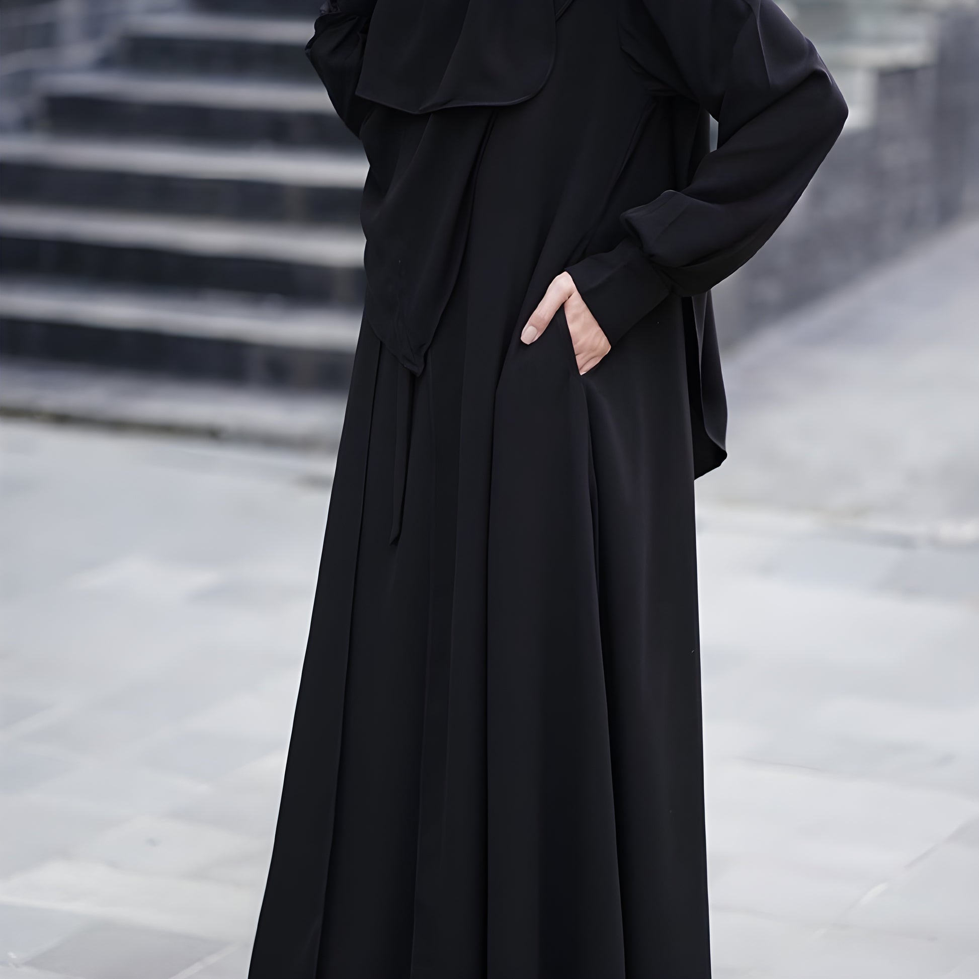 Abaya Hawra Series in Full Formal Jetblack color.