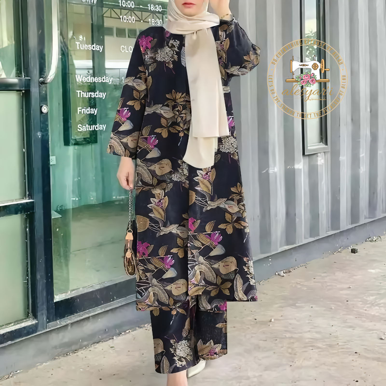 Alesyari Shop I Elegance in Bloom: O-Neck Full Sleeve Blouse and Wide Leg Pant Trouser Set with Floral Print – A Stylish Casual Ensemble