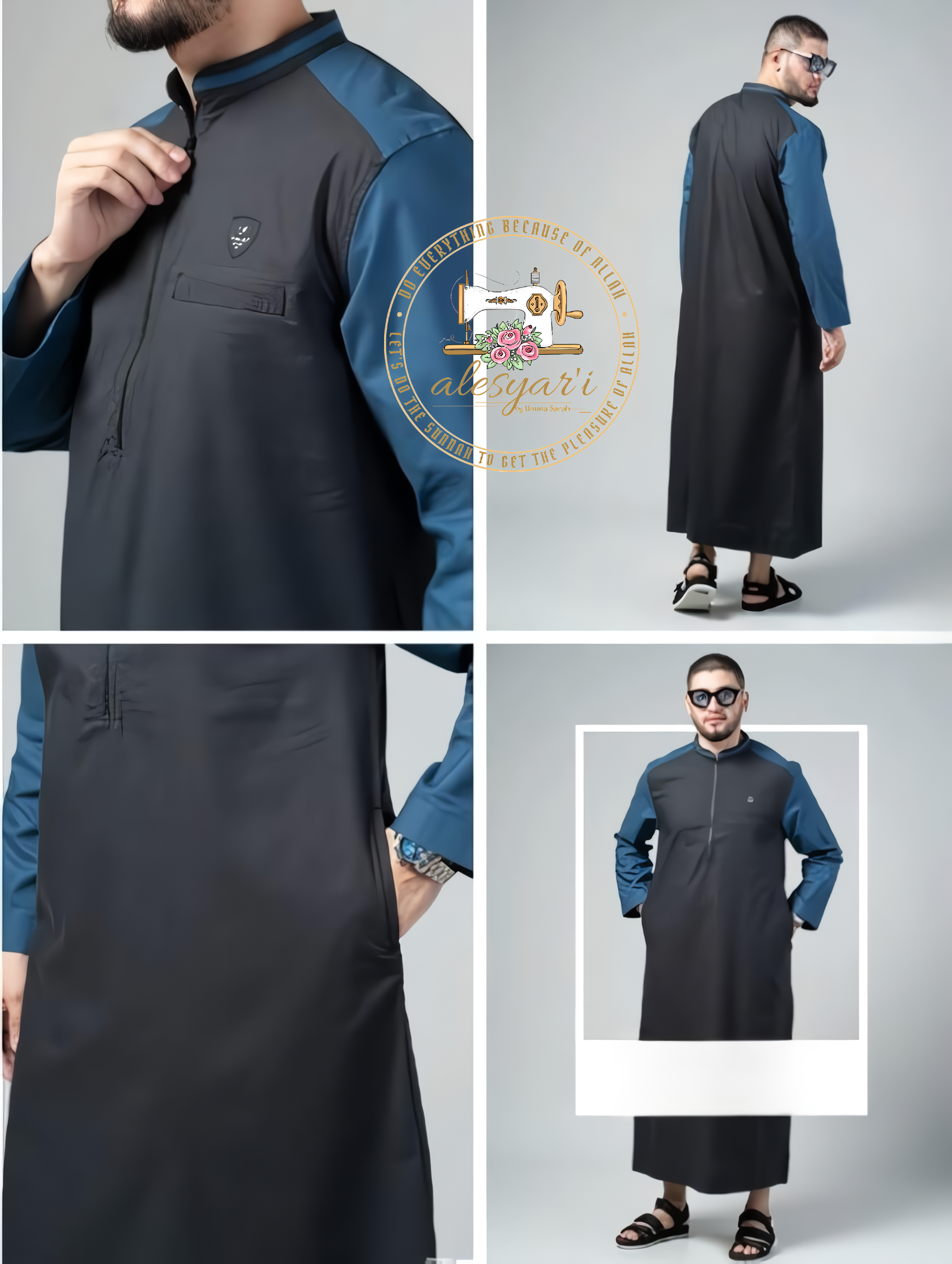 Alesyari Shop I Stylish Oxford Two-Tone Casual Robe for Men The Ideal Islamic Attire for Prayers