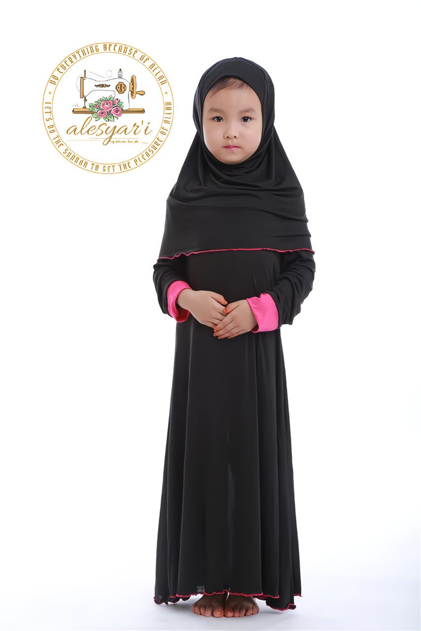 Alesyari Shop I Children's Ramadan Ensemble with Prayer Dress, Hijab, Abaya, and Robe for Girls, Perfect for Eid Party and Special Occasions