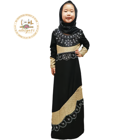 Alesyari Shop I Chic 2-Piece Muslim Dress Set for Girls Ramadan Abayas with Abaya Hijab, Ideal Islamic Clothing for Prayer