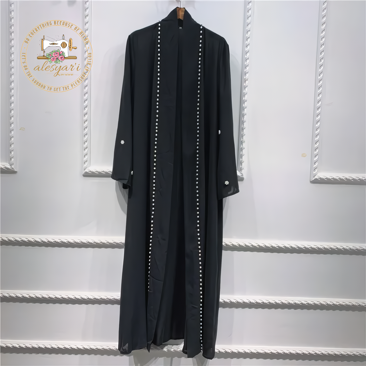 Alesyari Shop I Purple Majesty Luxurious Open-Front Muslim Abaya Kimono with Intricate Embellishments