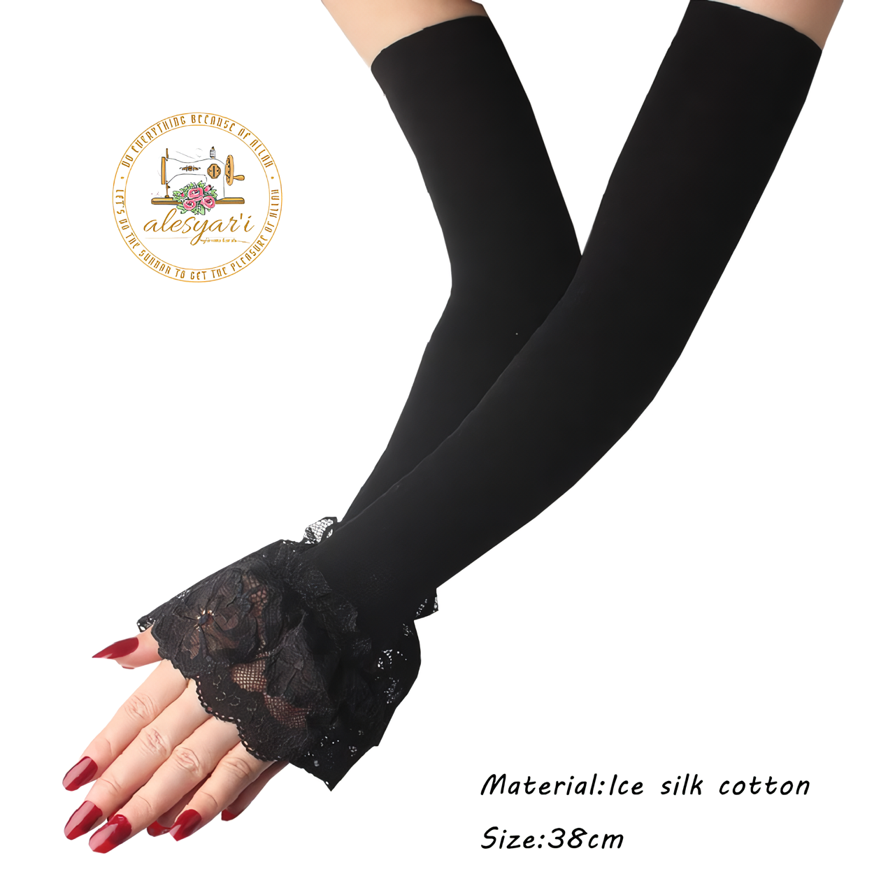 Alesyari Shop I Summer Sunscreen Lace Gloves Stylish Pair of Long Fingerless Silk Mittens with Elastic Sleeves for Women