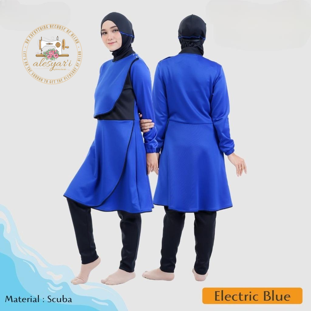 Alesyari Shop  I Dive into Style with our Original Scuba Fabric Swimsuit Featuring Chest Layer and Skirt Overall Jumpsuit Design for Muslim Women