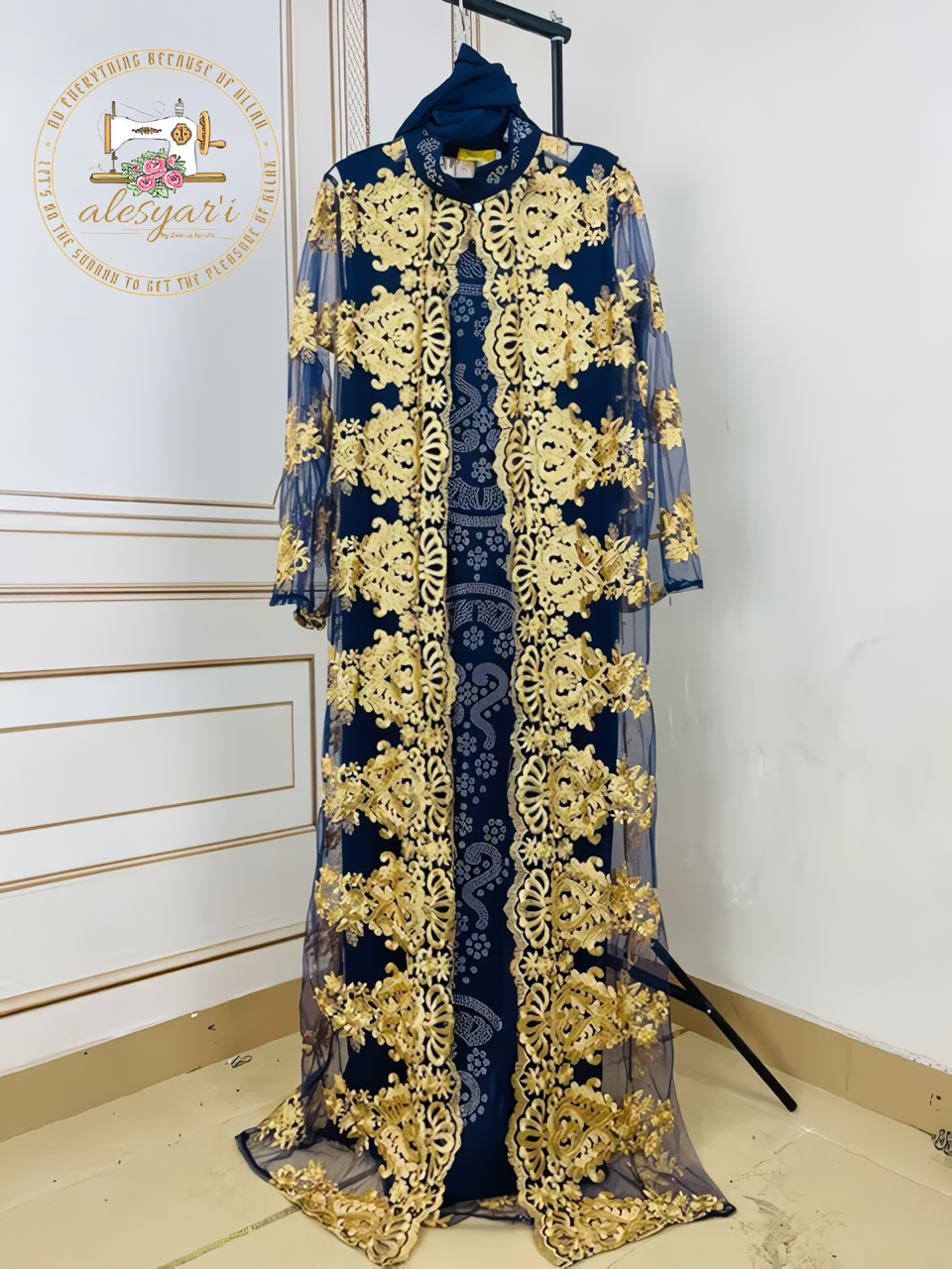 Alesyari Shop I Enchanting Lace-Embellished Party Coat and Diamond-Patterned Long Dress Set with Elegant Scarf for Women