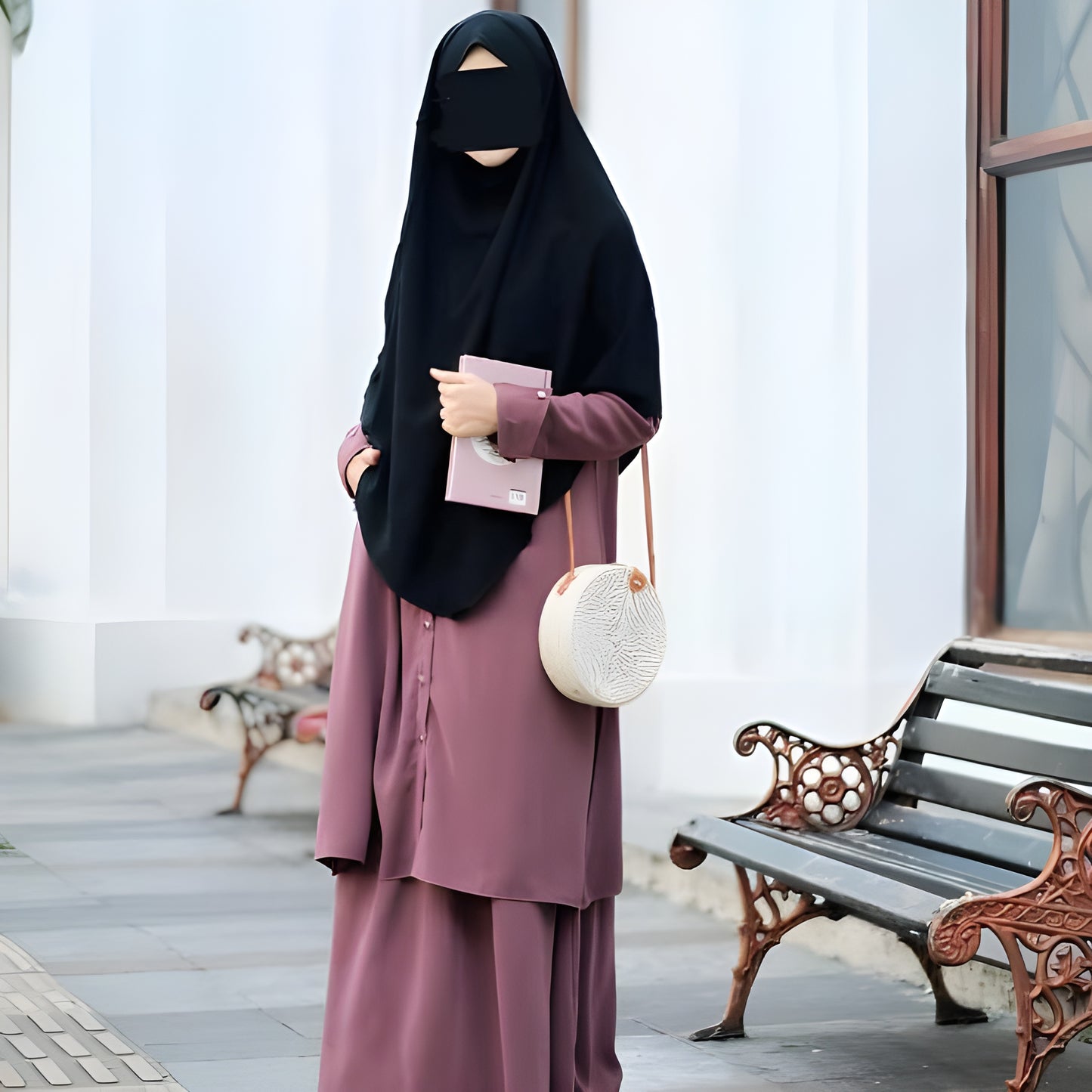 Alesyari Shop I  Plum Wine Sahla Tunic & Fortaleza Abaya with French Khimar I Eid Adha Series